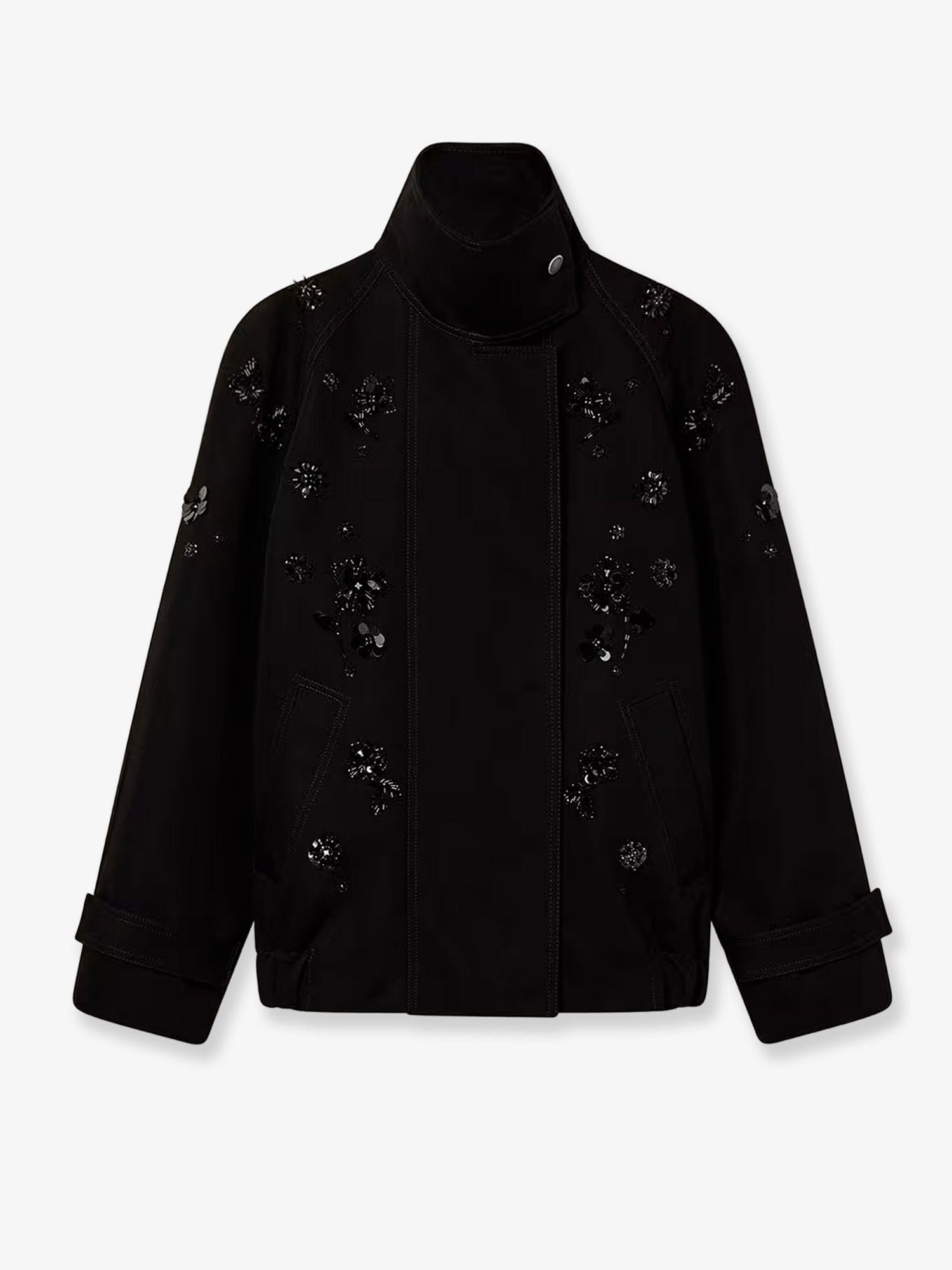 Golden GOOSE Deluxe BRAND Black denim jacket with floral details in sequins and crystals