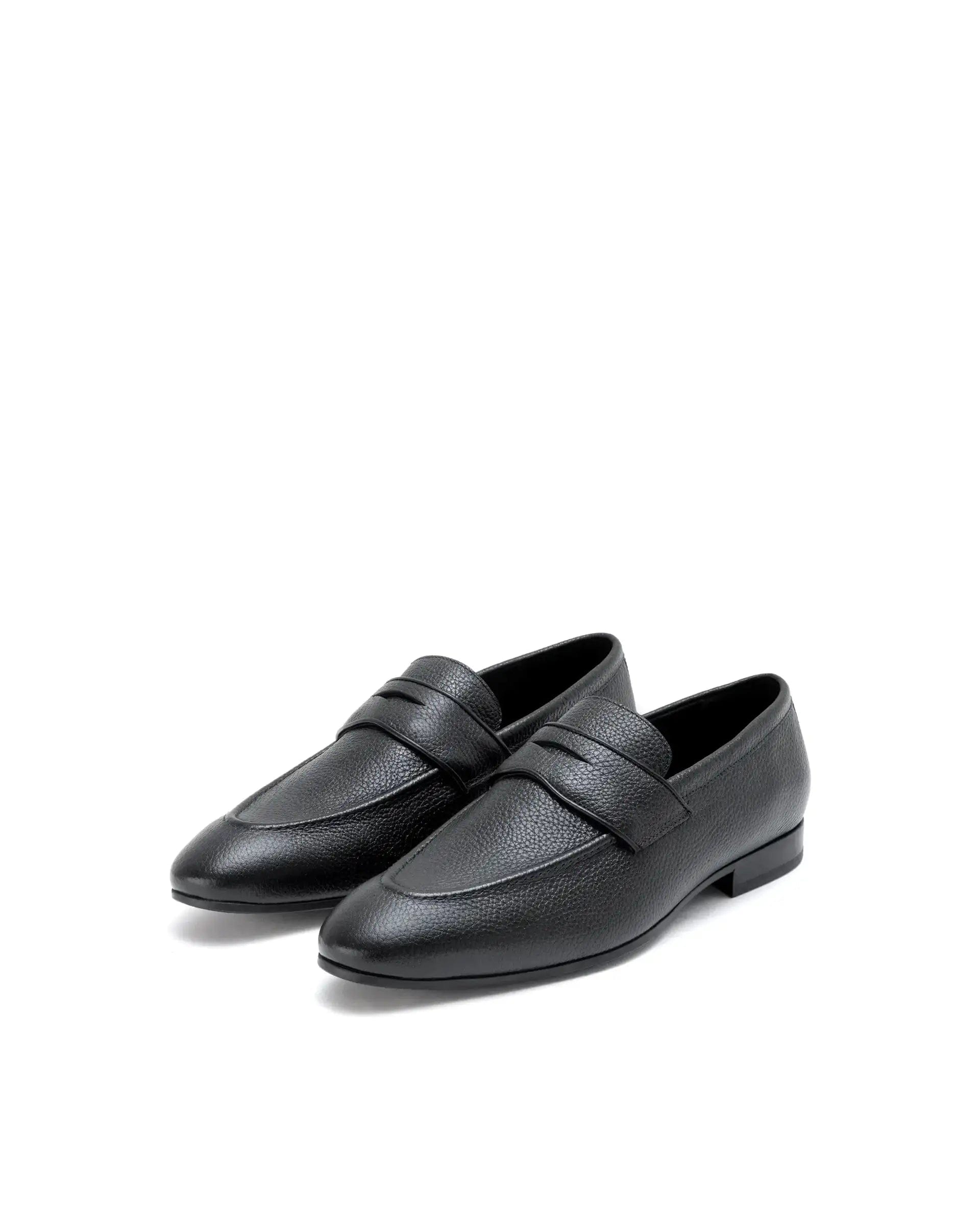 RAREZ Rare Rabbit Men Ardent Black Milled Leather Penny Saddle Slip - On Loafers