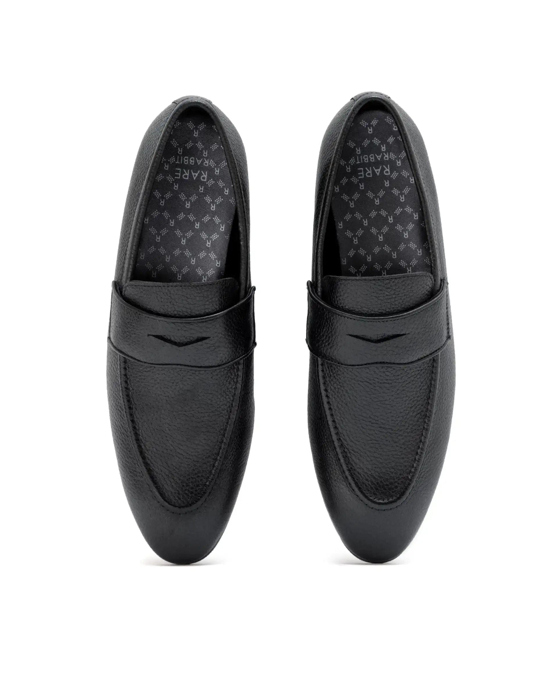 RAREZ Rare Rabbit Men Ardent Black Milled Leather Penny Saddle Slip - On Loafers