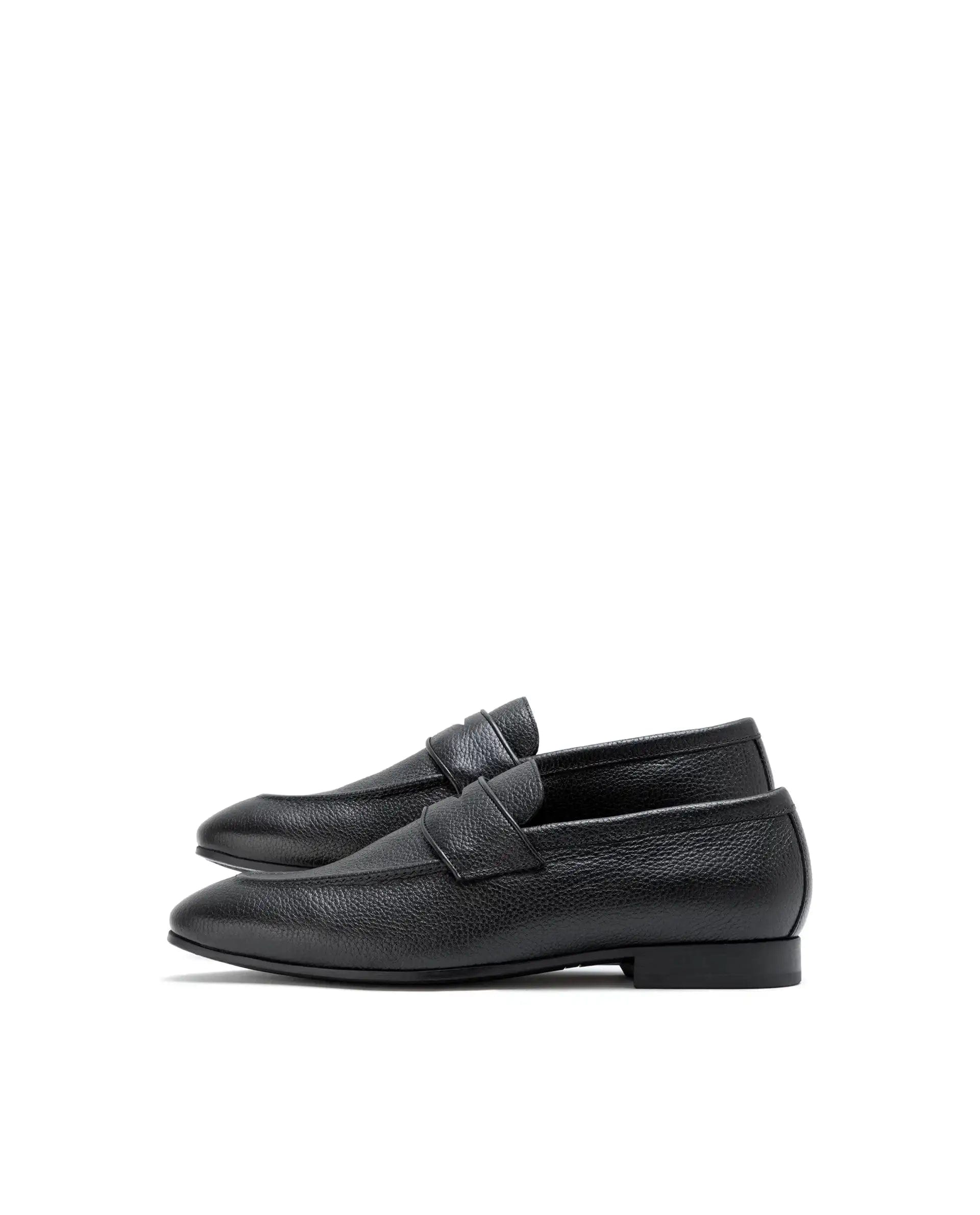 RAREZ Rare Rabbit Men Ardent Black Milled Leather Penny Saddle Slip - On Loafers