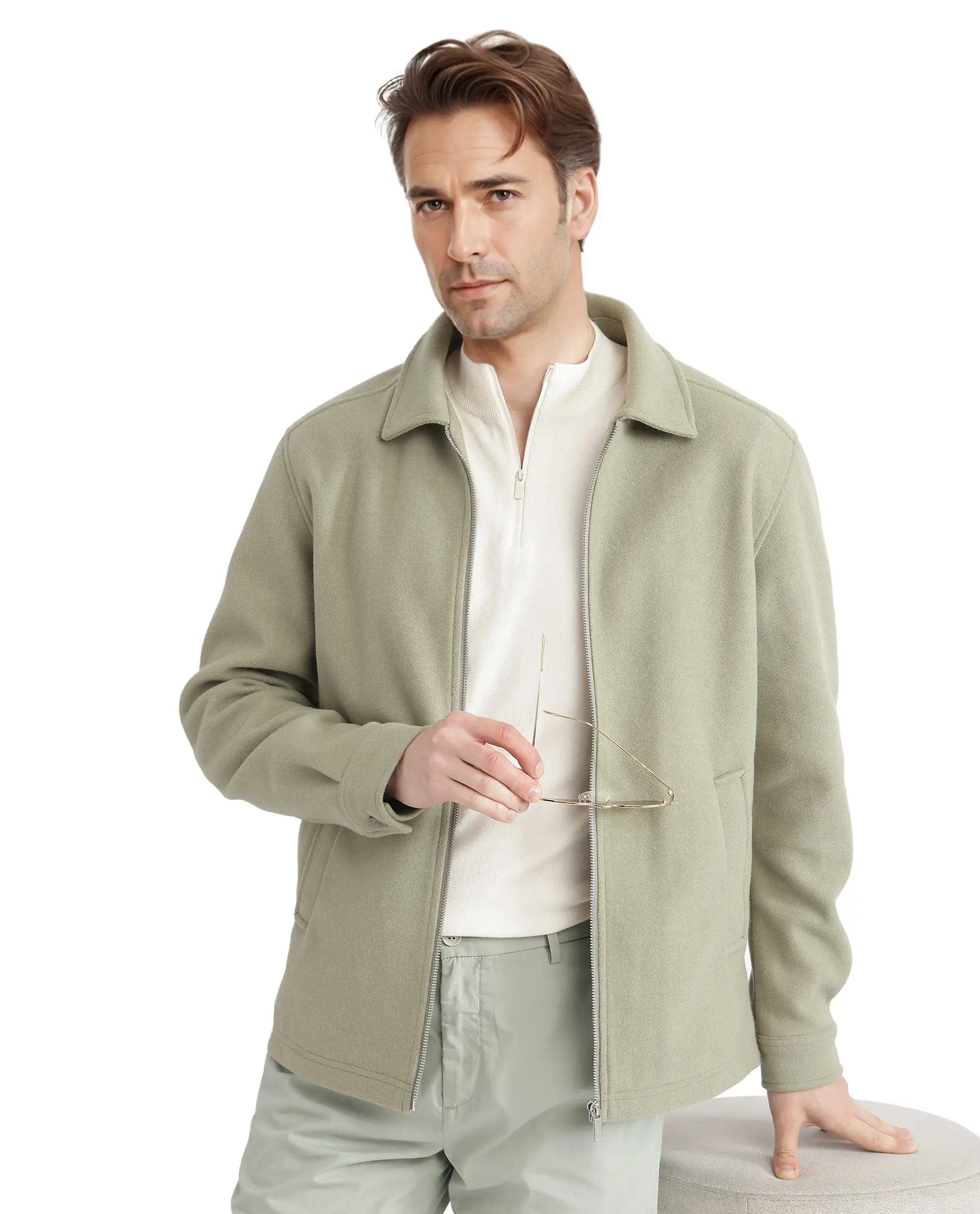 RARE Rabbit Men's Tweeder - 2 Pastel Green Polyester Blend Plain Relaxed Fit Full Sleeve Spread Collar Jacket