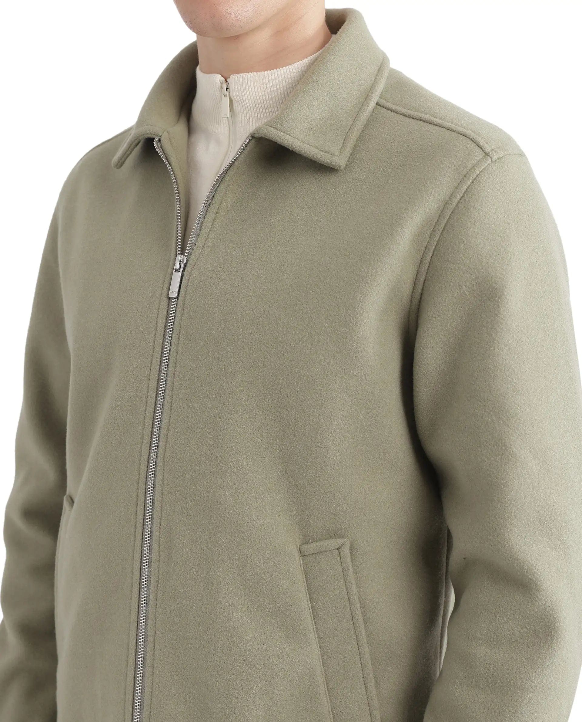 RARE Rabbit Men's Tweeder - 2 Pastel Green Polyester Blend Plain Relaxed Fit Full Sleeve Spread Collar Jacket
