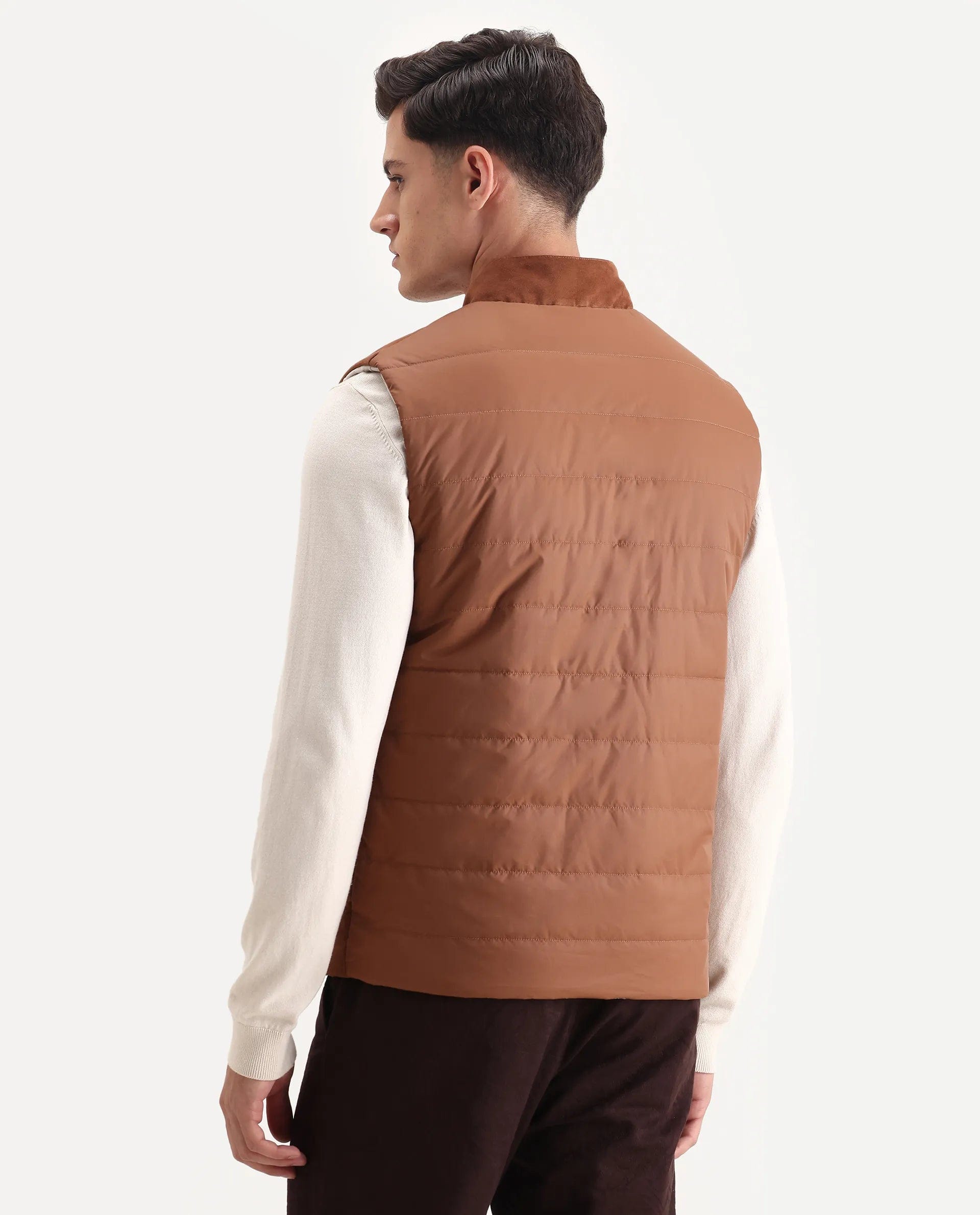 RARE Rabbit Men's Raldo - 25 Off White Polyester Blend Fabric High Neck Regular Fit Plain Jacket