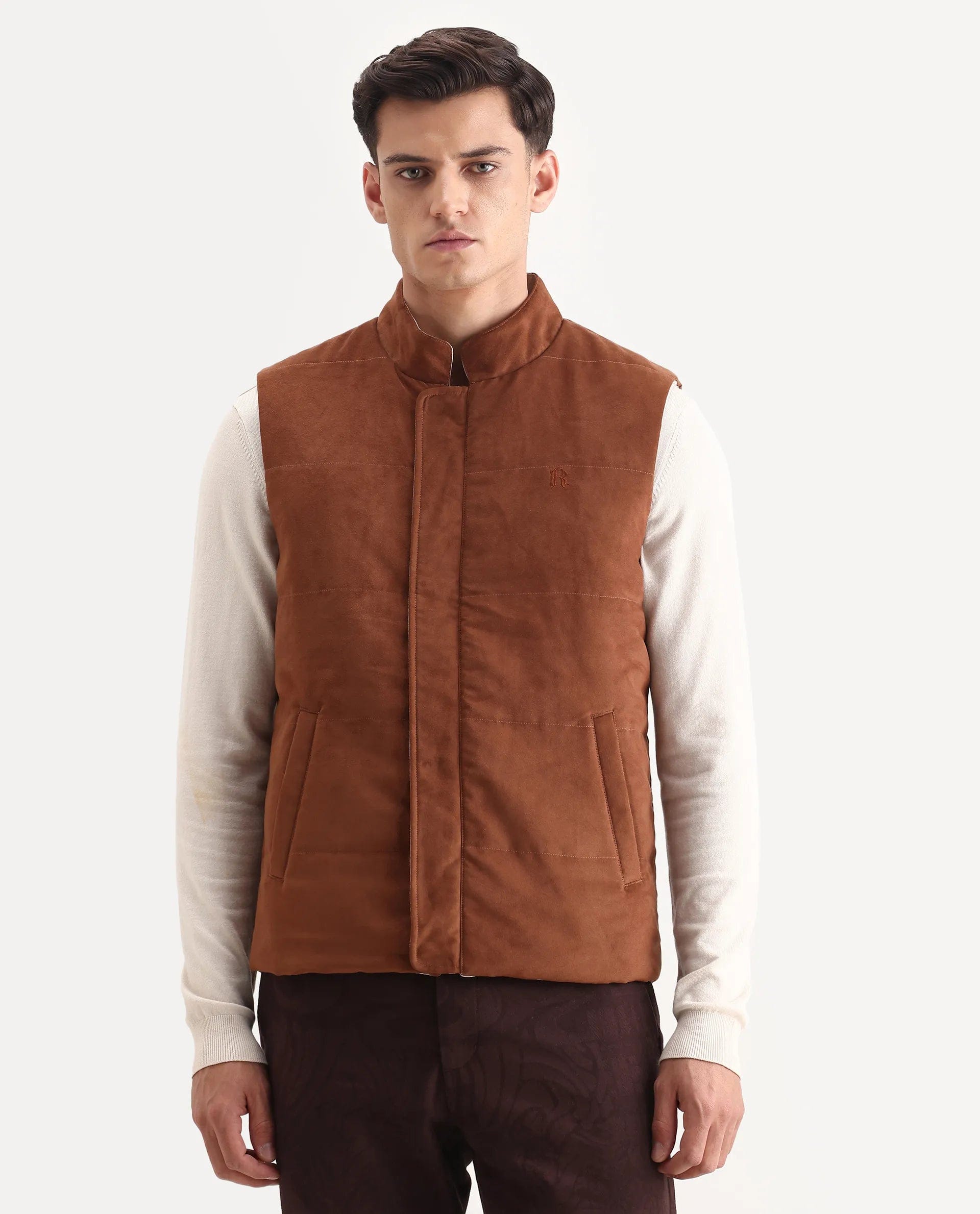 RARE Rabbit Men's Raldo - 25 Off White Polyester Blend Fabric High Neck Regular Fit Plain Jacket