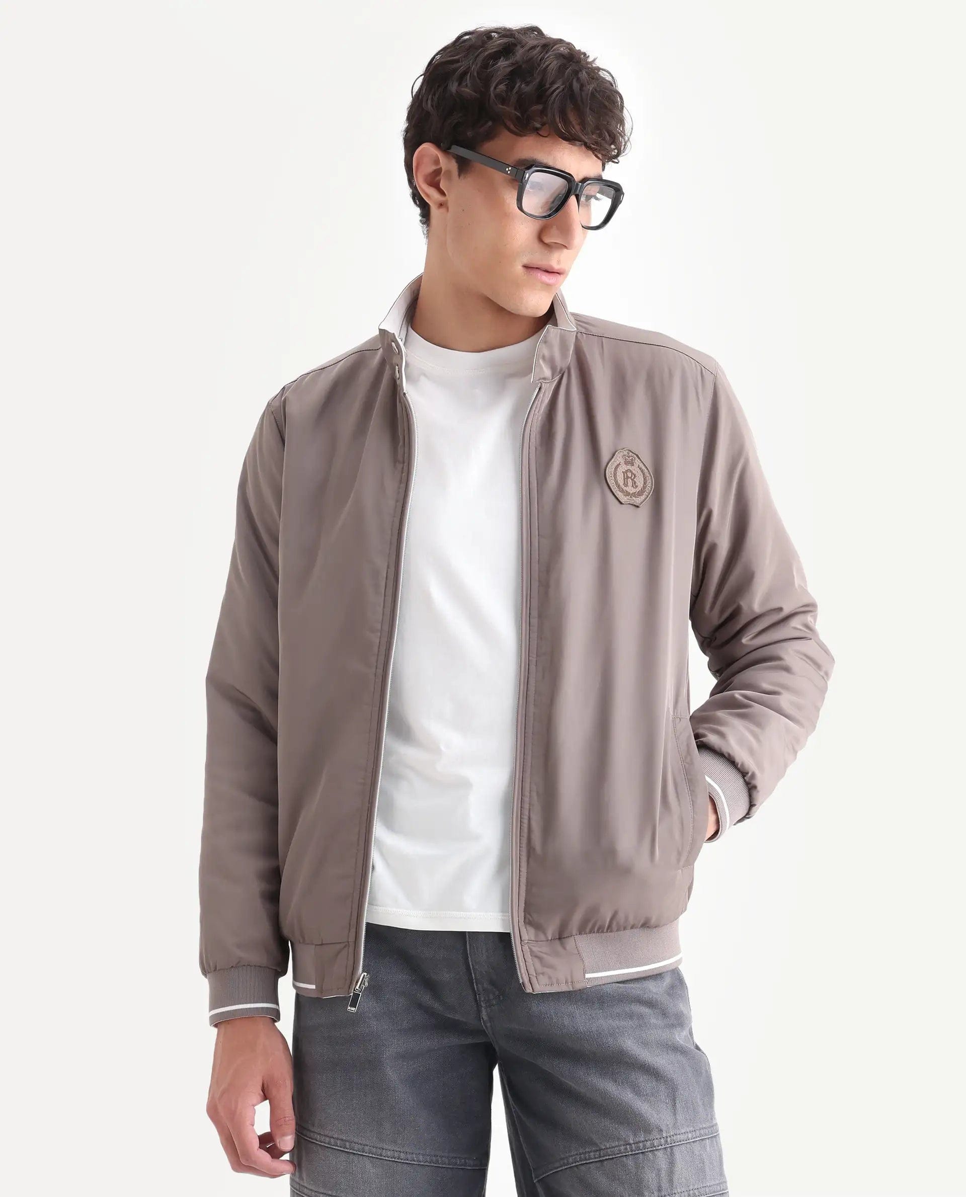 RARE Rabbit Men's Royban - 25 Off White Polyester Plain Regular Fit Full Sleeve High Neck Jacket