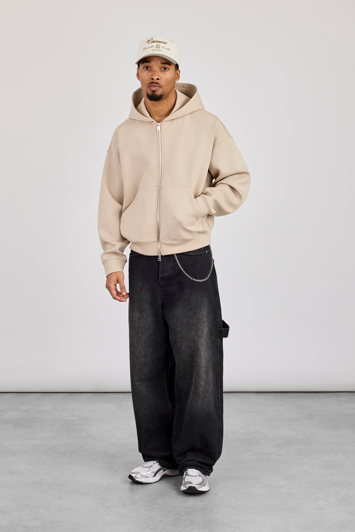 Cernucci Scuba Zip Through Boxy Hoodie - Stone