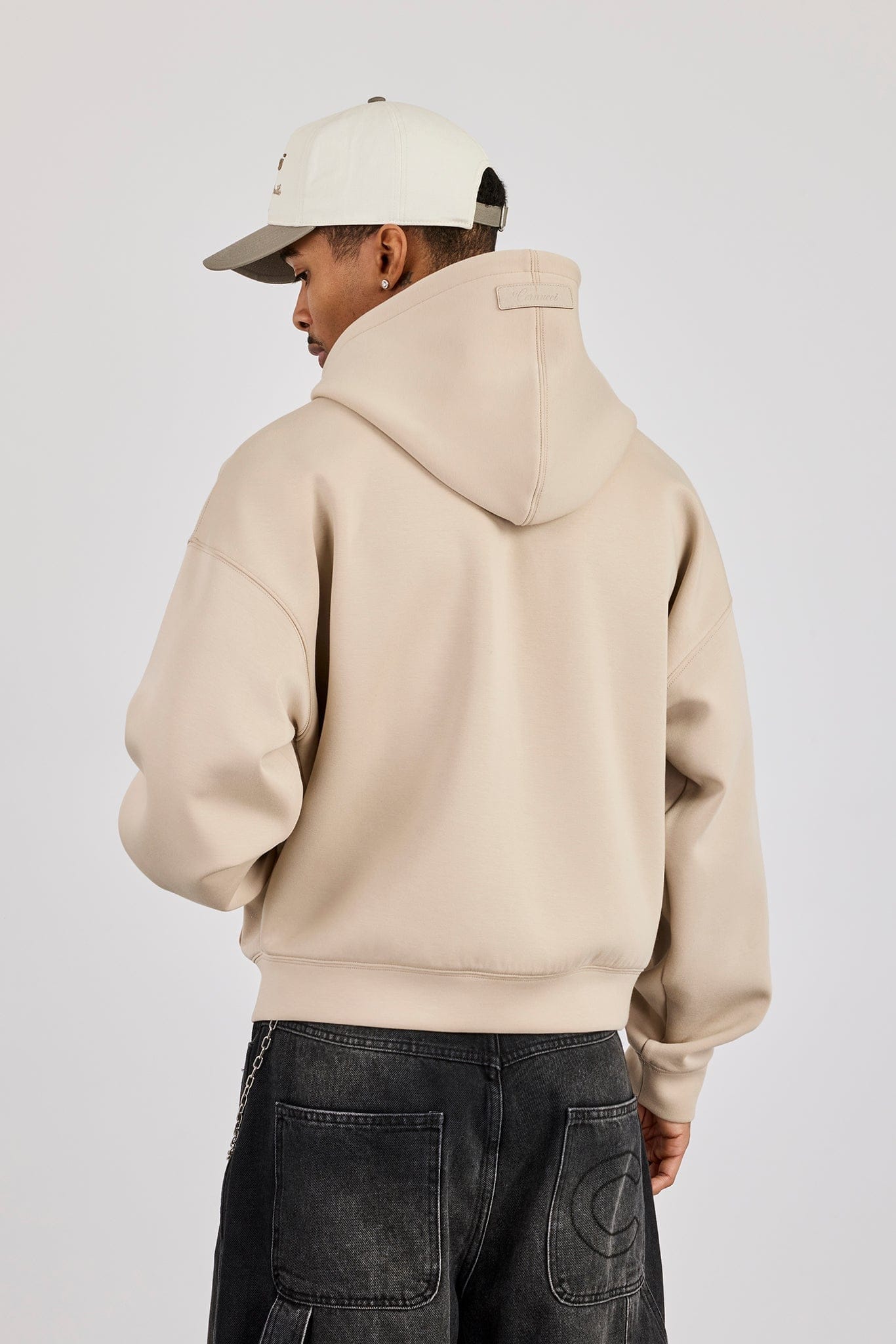 Cernucci Scuba Zip Through Boxy Hoodie - Stone
