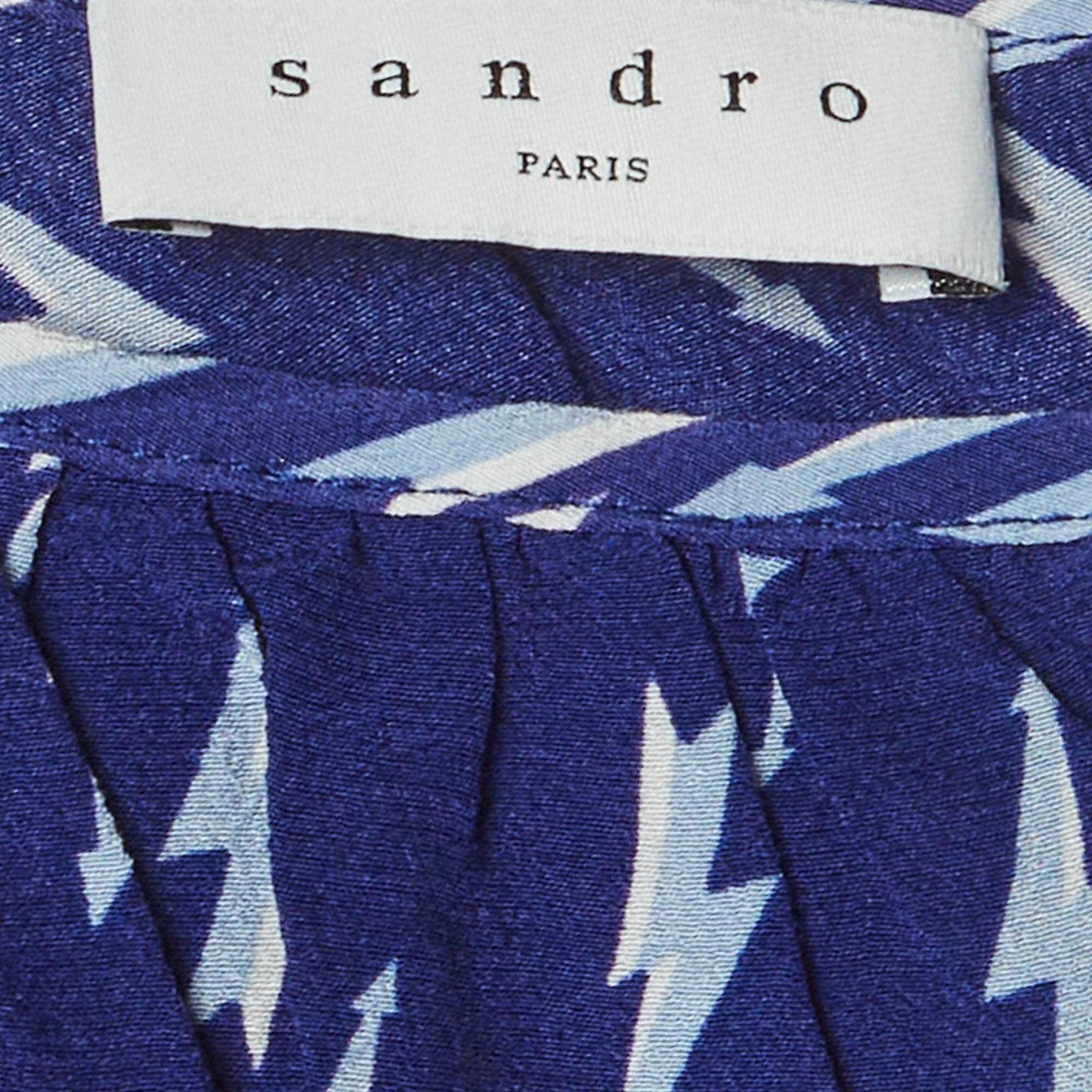 Sandro Blue Printed Crepe Cold Shoulder Kemila Dress