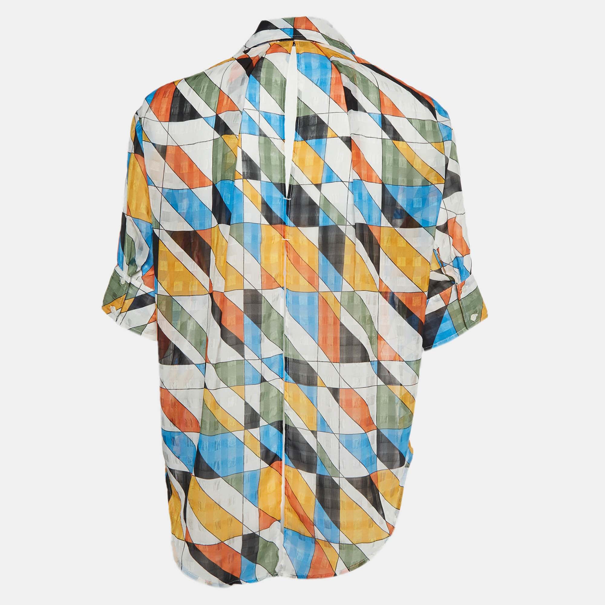 Sandro Multicolour Geo Print Chiffon Open Back Shirt