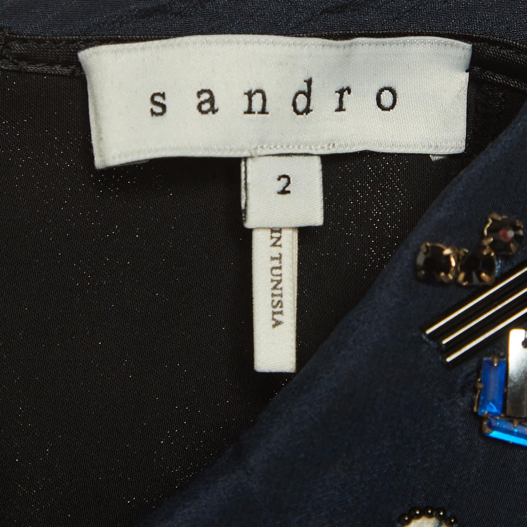 Sandro Black Crepe Embellished Collar Dress