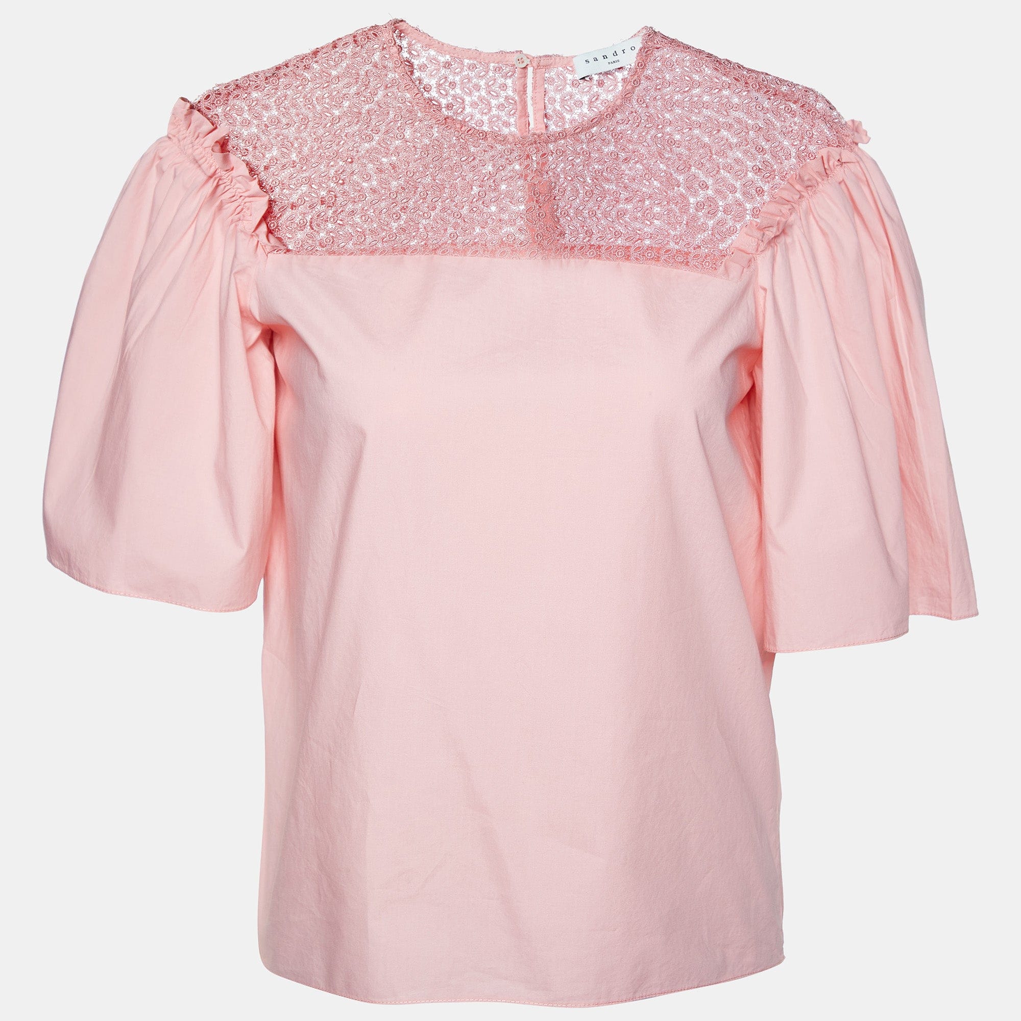 Sandro Pink Cotton Lace Trimmed Blouse