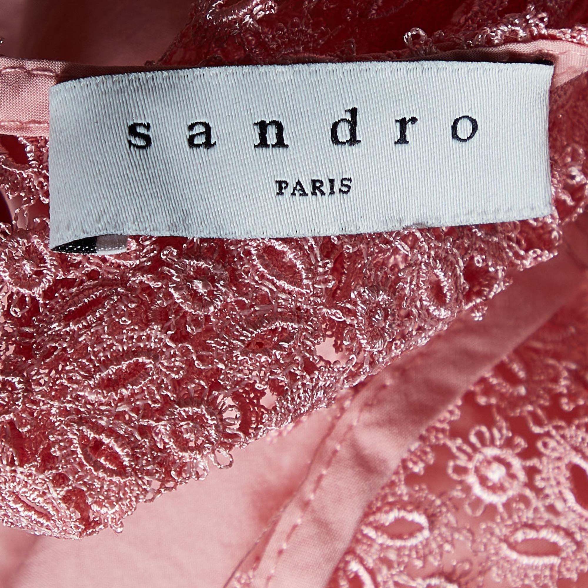 Sandro Pink Cotton Lace Trimmed Blouse