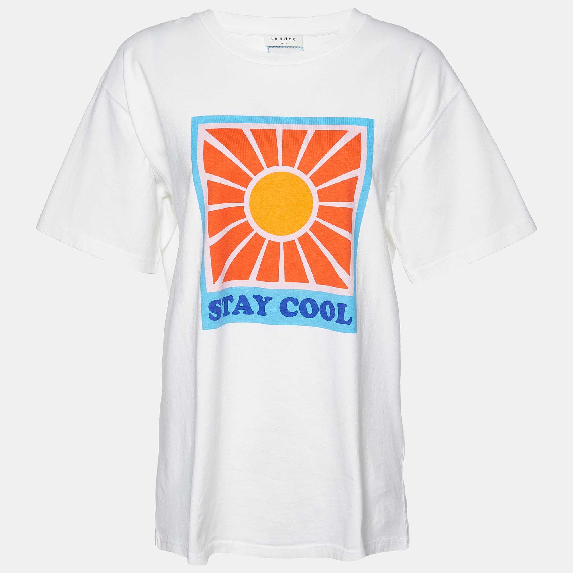 Sandro White Graphic Print Cotton Crew Neck T - Shirt