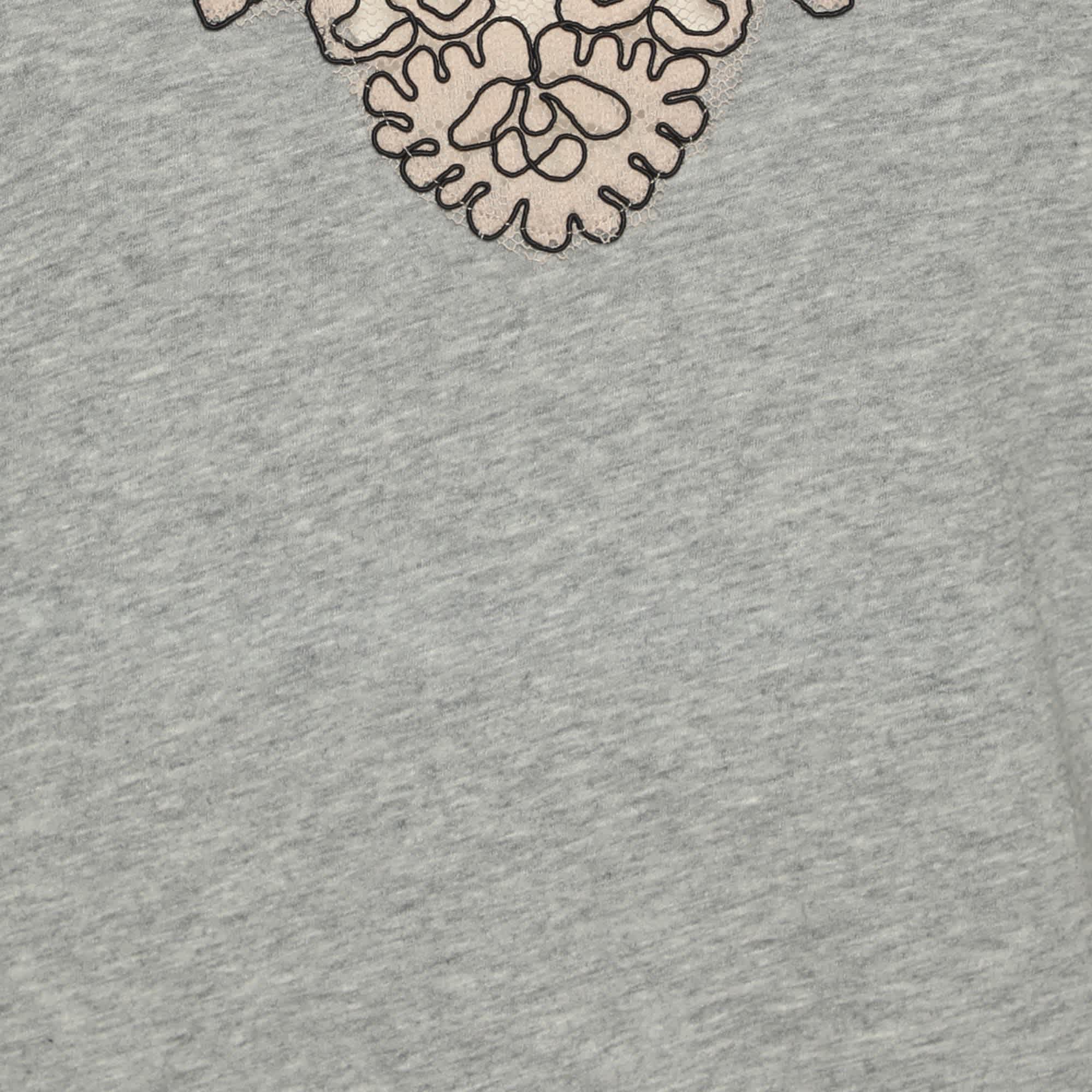 Sandro Grey/beige Cotton And Lace T - Shirt