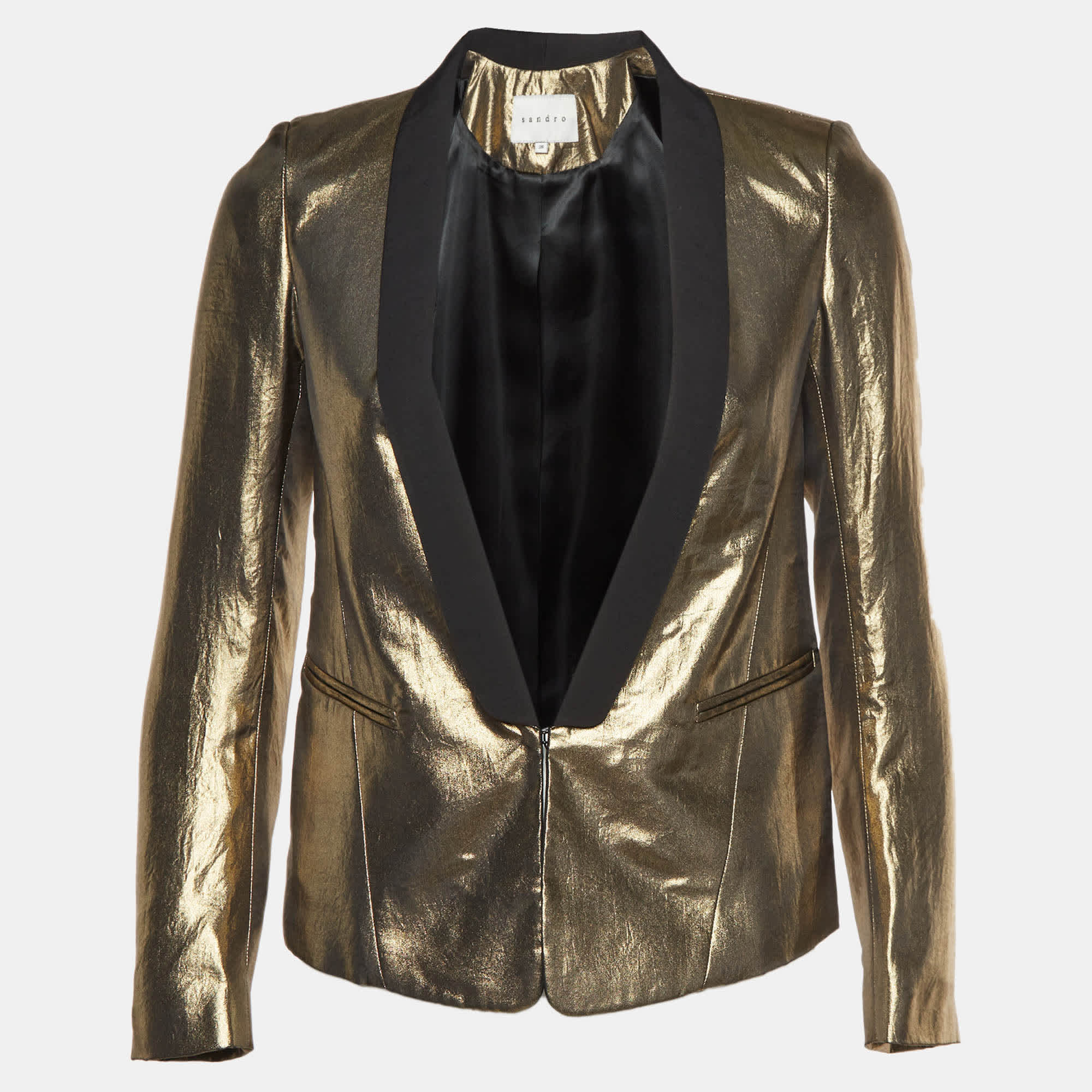 Sandro Gold Lamé Asymmetric Tuxedo Blazer