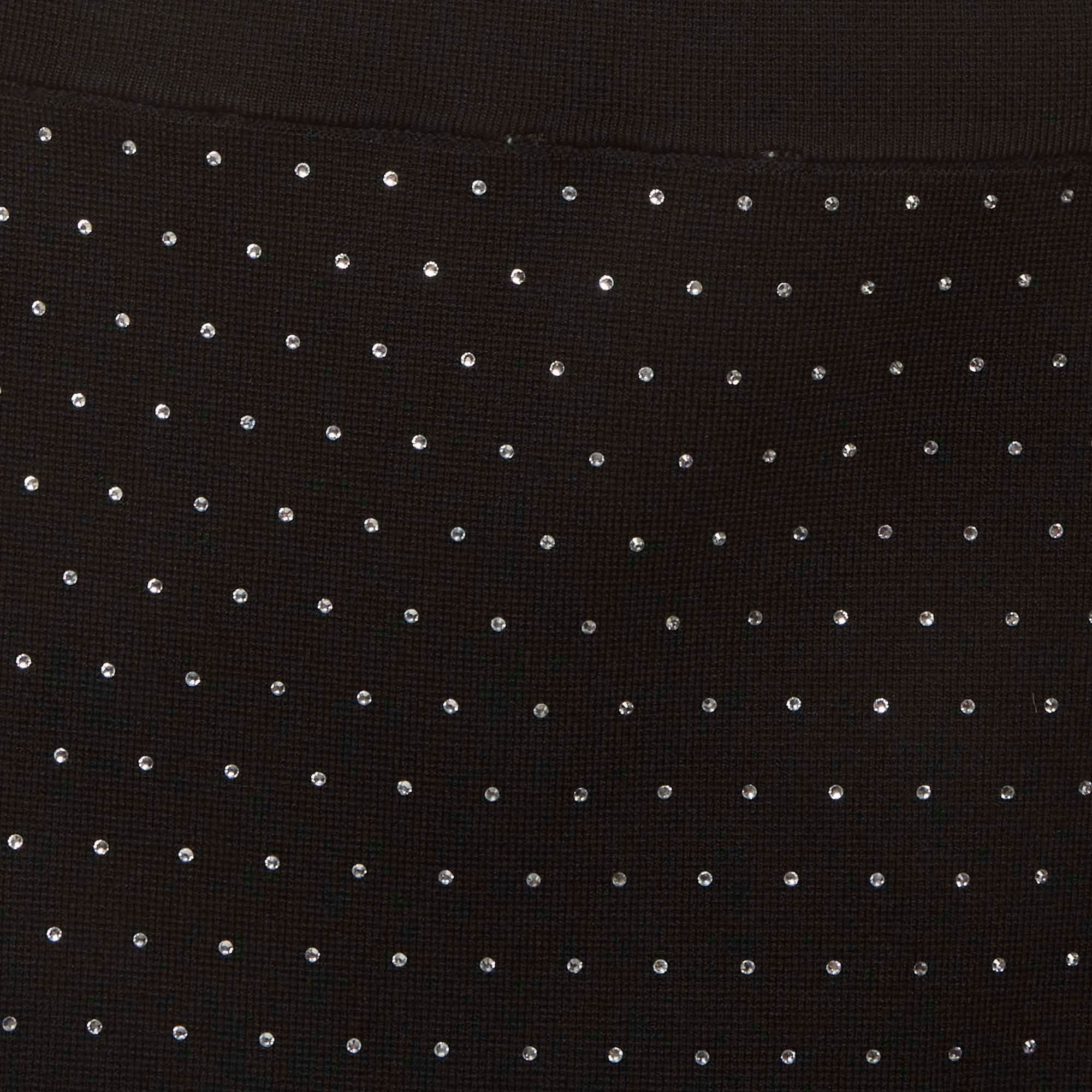 Sandro Black Rhinestone Embellished Synthetic Knit Pencil Skirt