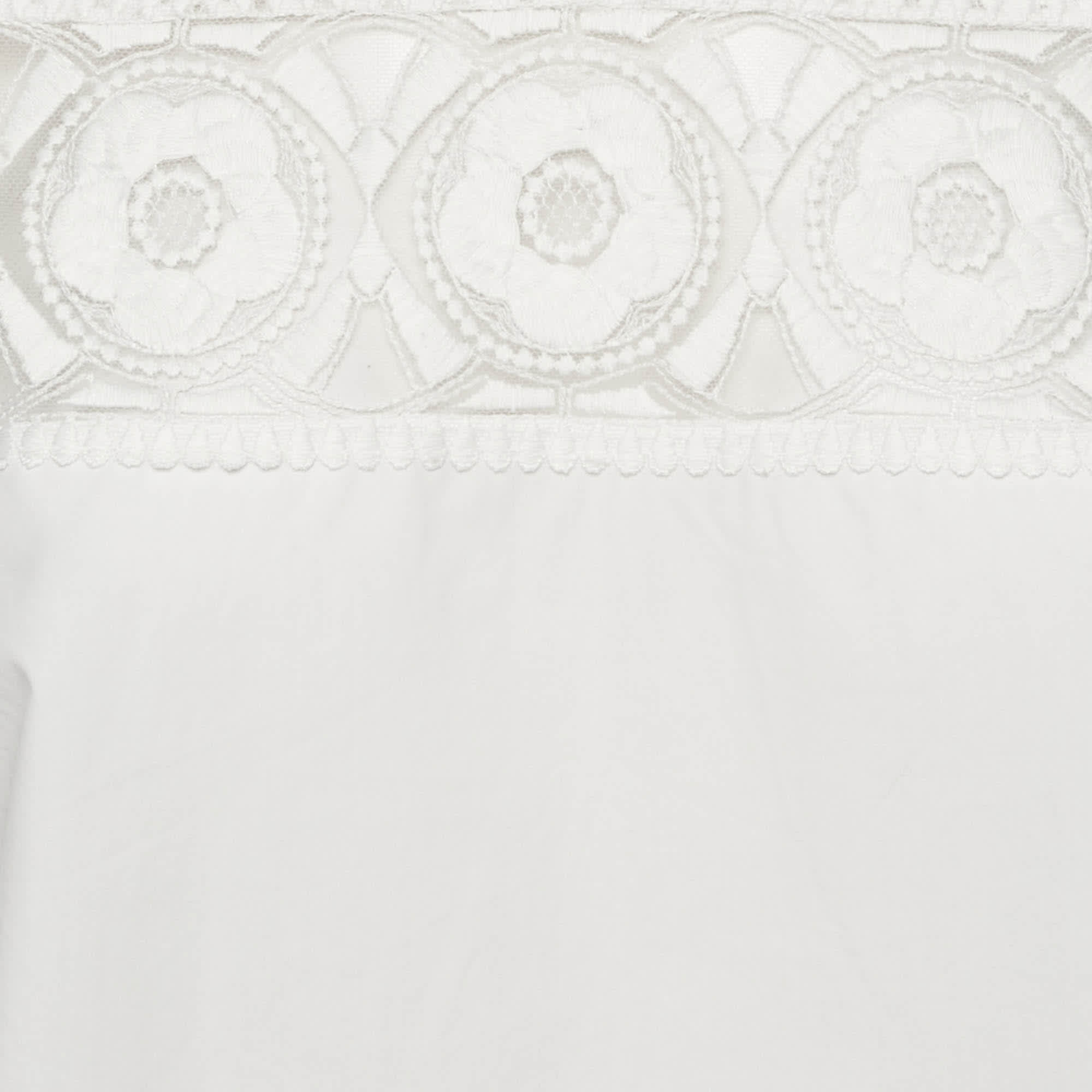 Sandro White Cotton And Lace Paneled Blouse