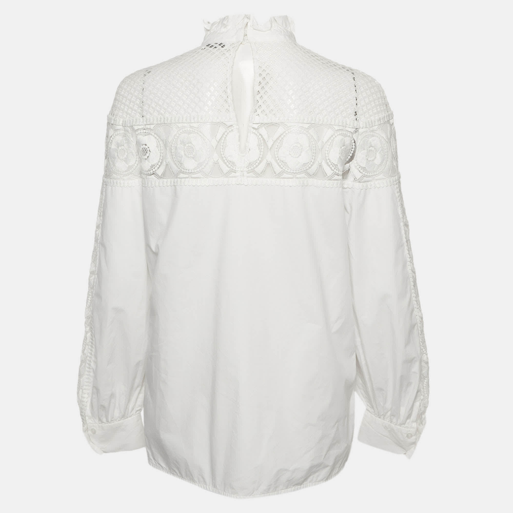Sandro White Cotton And Lace Paneled Blouse