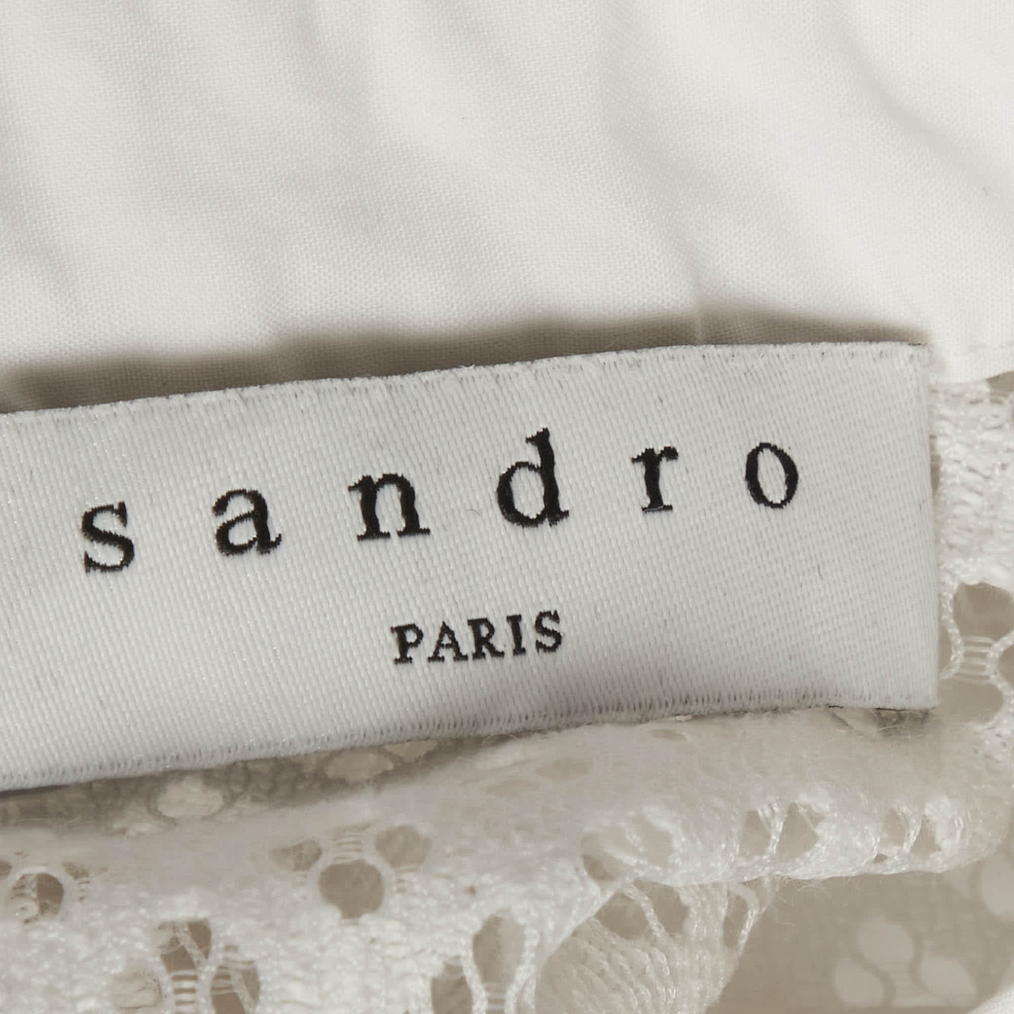 Sandro White Cotton And Lace Paneled Blouse