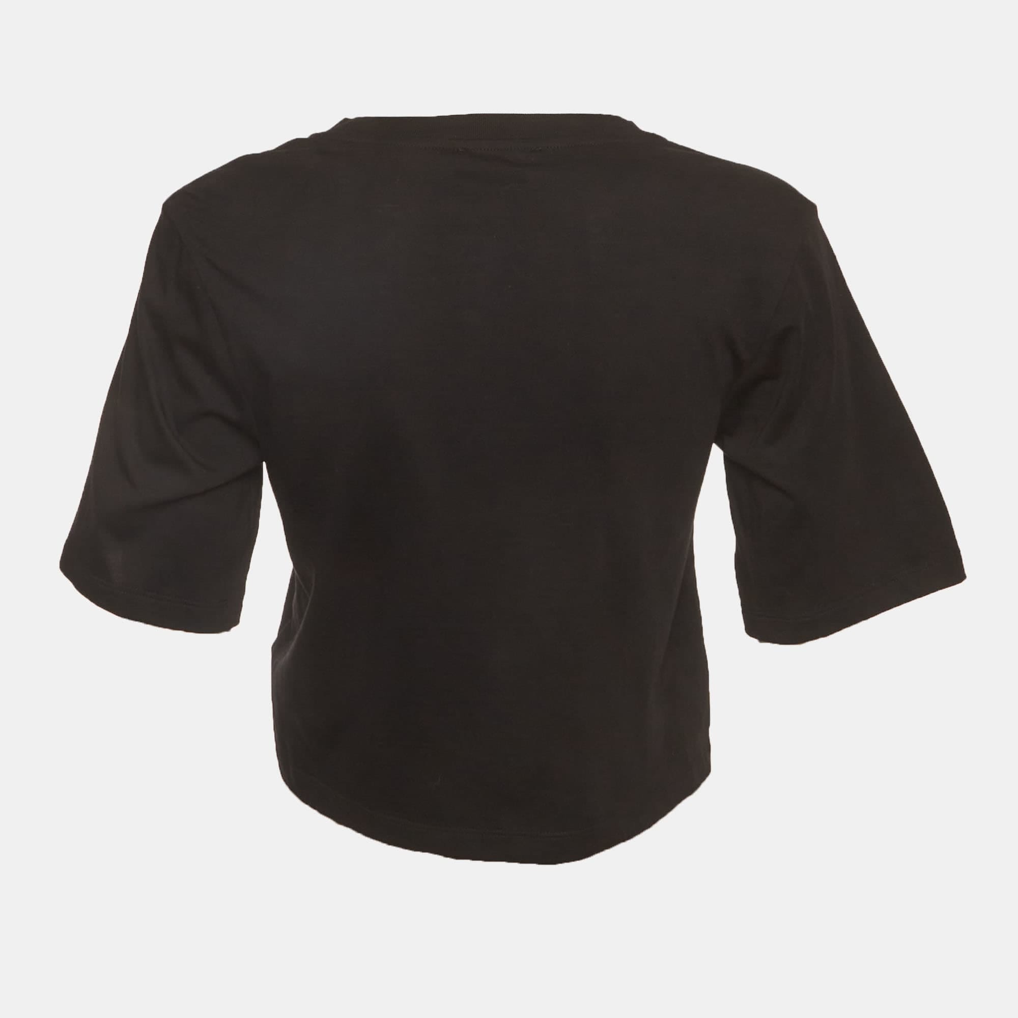 Sandro Black Jersey Rhinestone Cropped T - Shirt