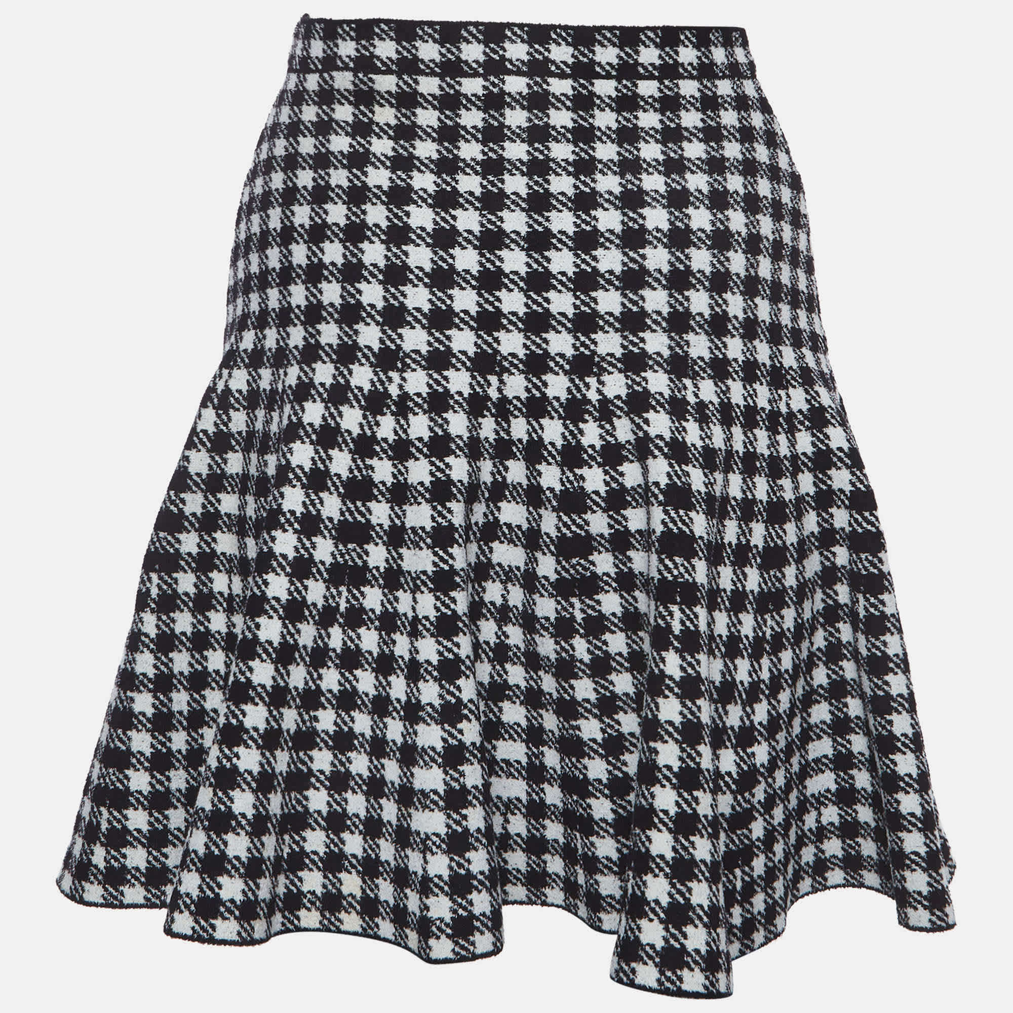 Sandro Black/white Houndstooth Knit Velvet Skater Mini Skirt