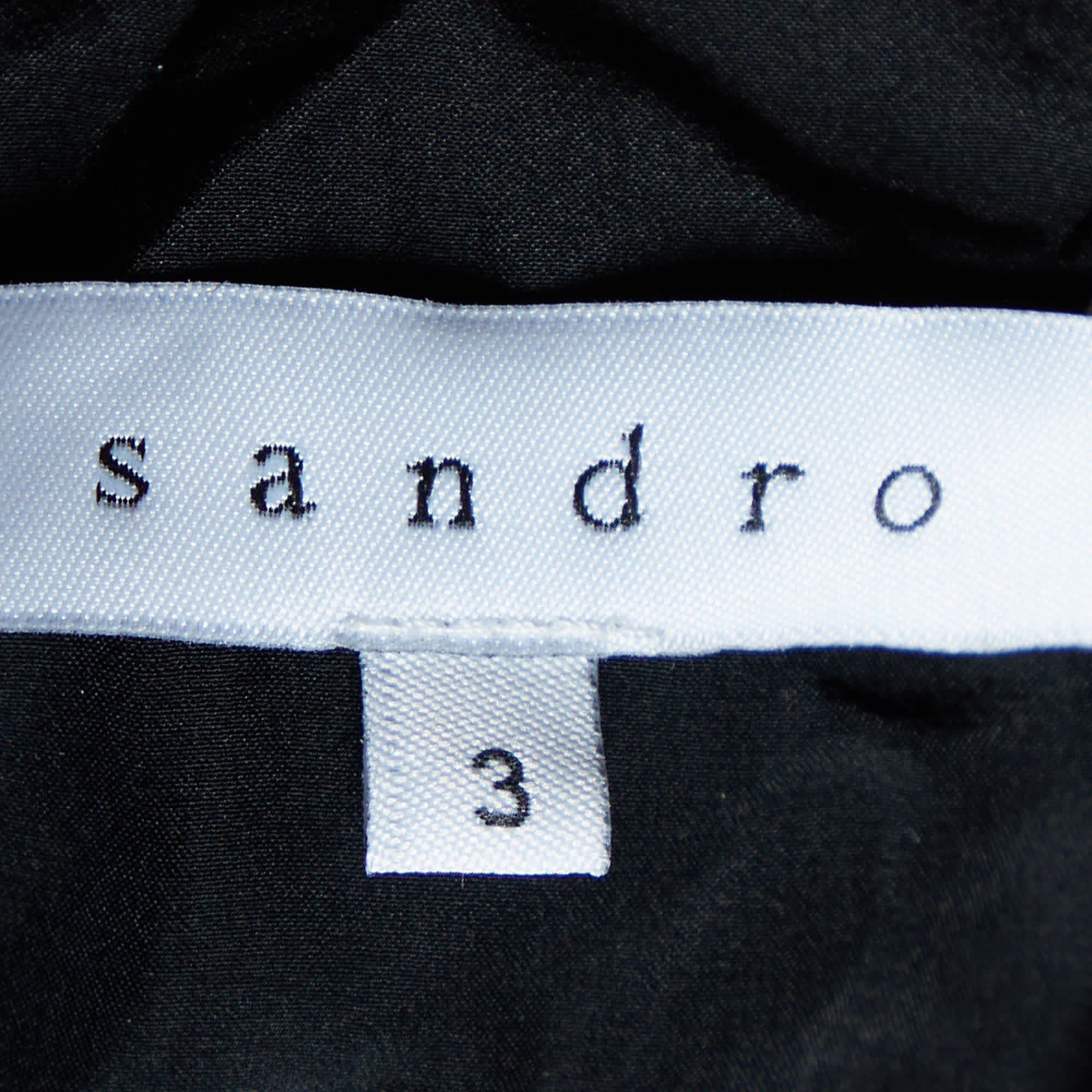 Sandro Black Terry & Leather Short Sleeve Blouse