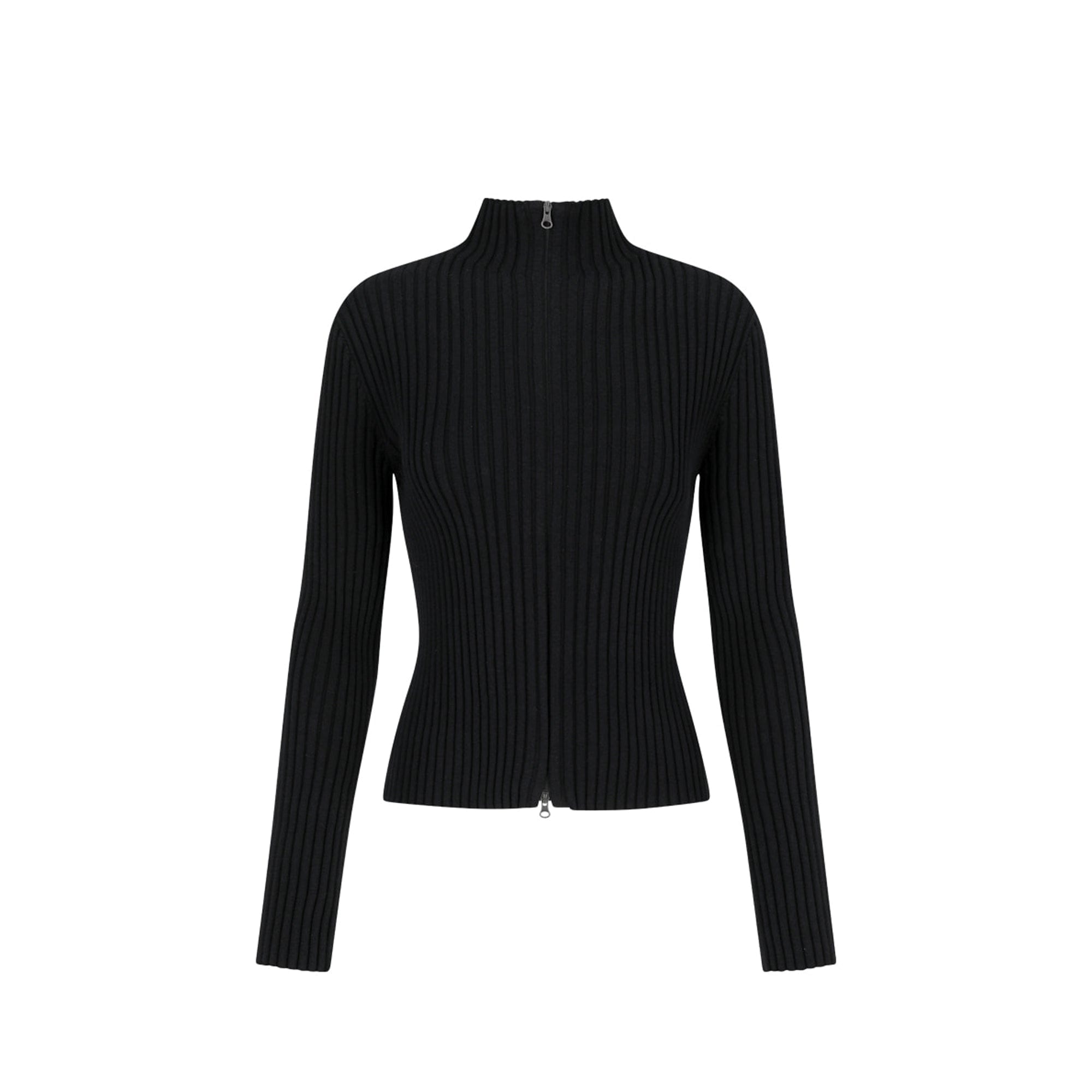 Amomento Womens Ribbed High Neck Zip Up