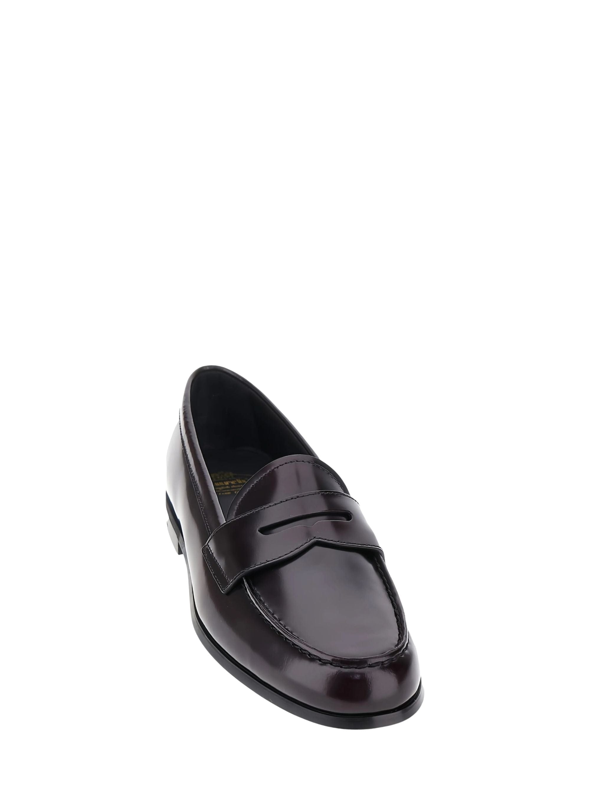 Diamond Burgundy Polished Leather Diamond - Cut Penny Strap Loafers