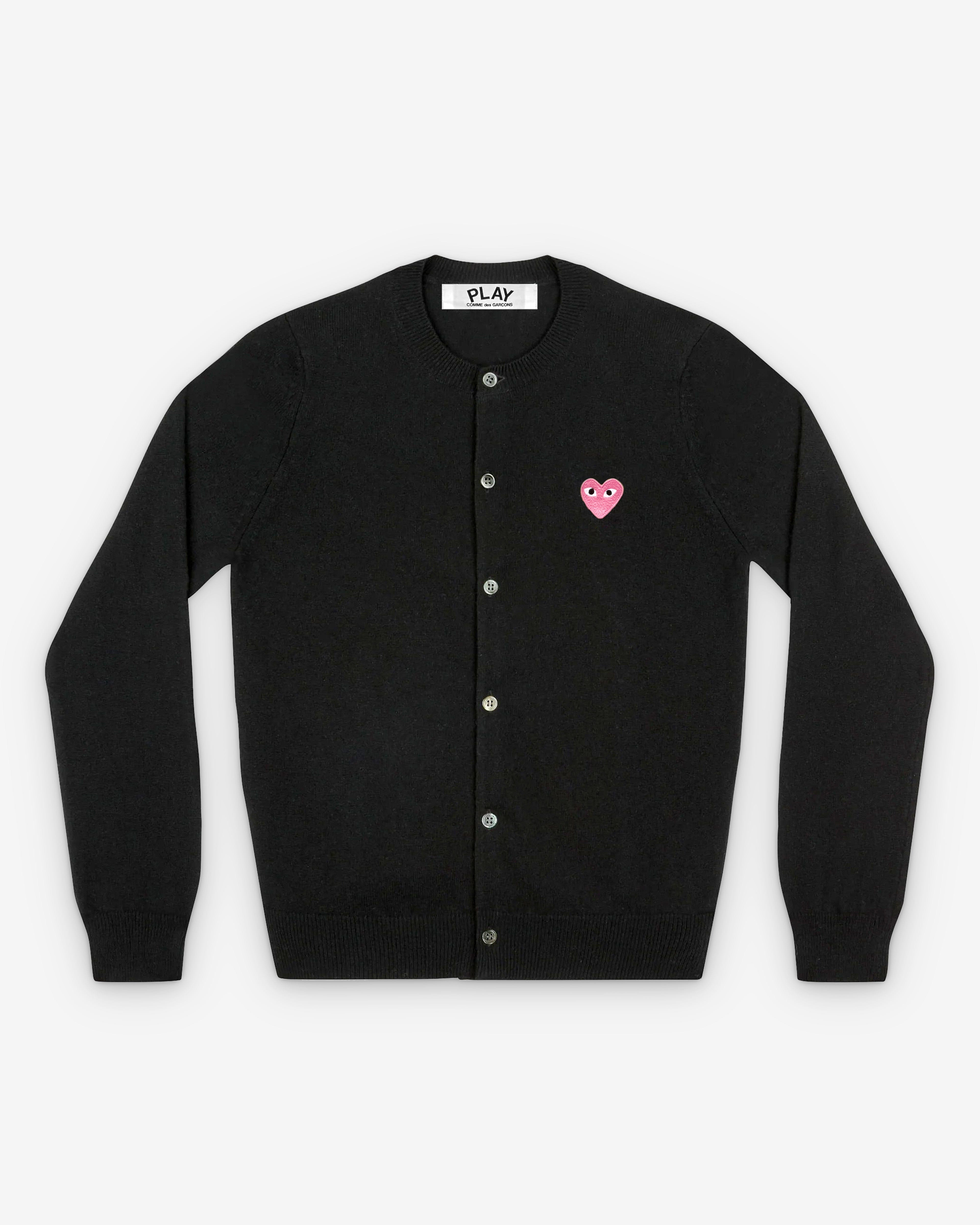 Comme des Garçons PLAY Play - Small Pink Heart Round Neck Cardigan - (Black)