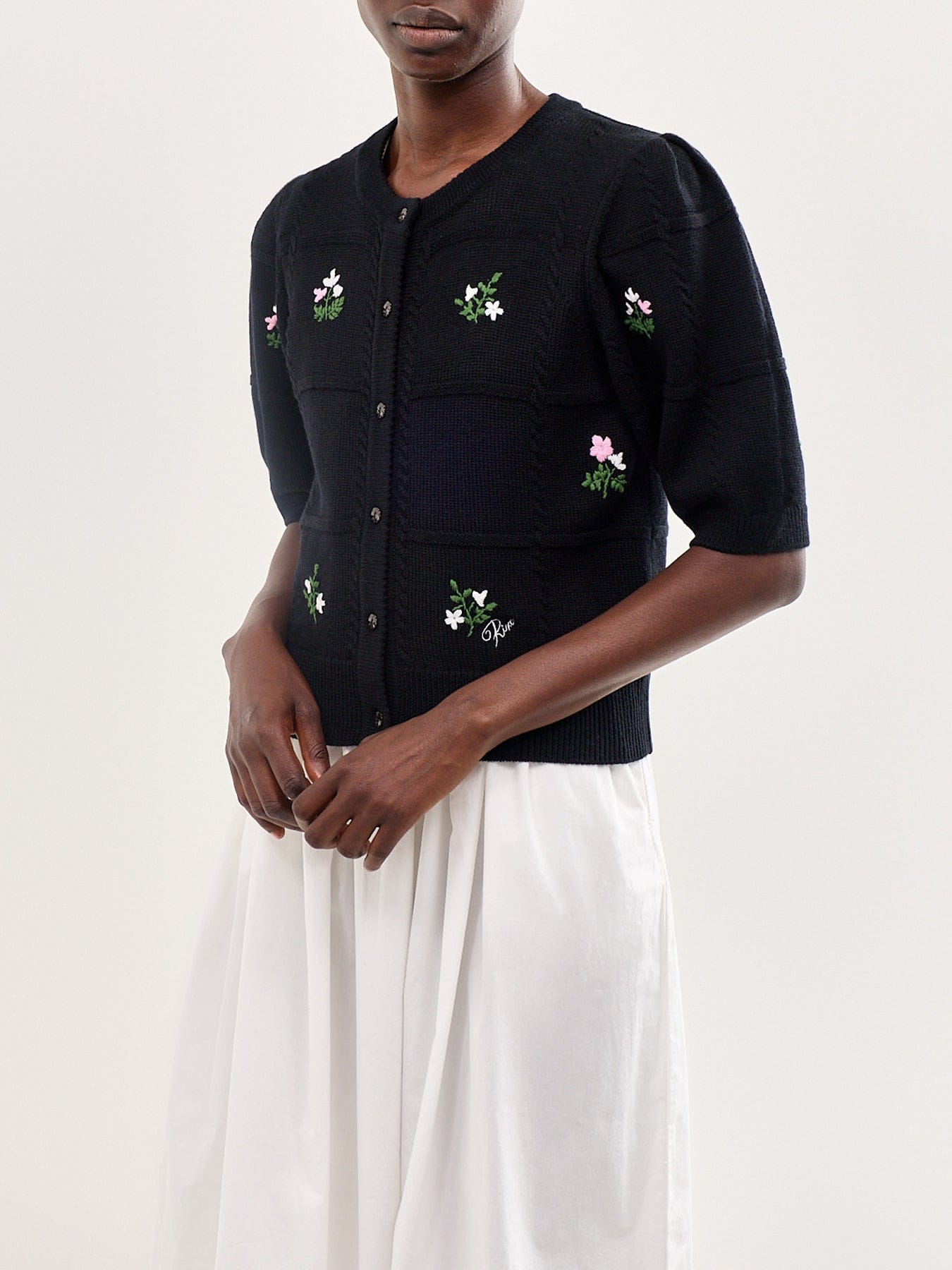 Rixo Minta Embroidered Merino Wool Cardigan Multi