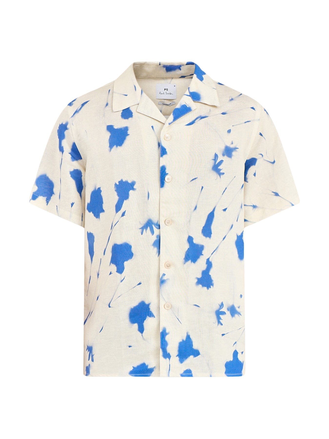 PS Paul Smith Linen Blend Floral Short Sleeve Shirt White