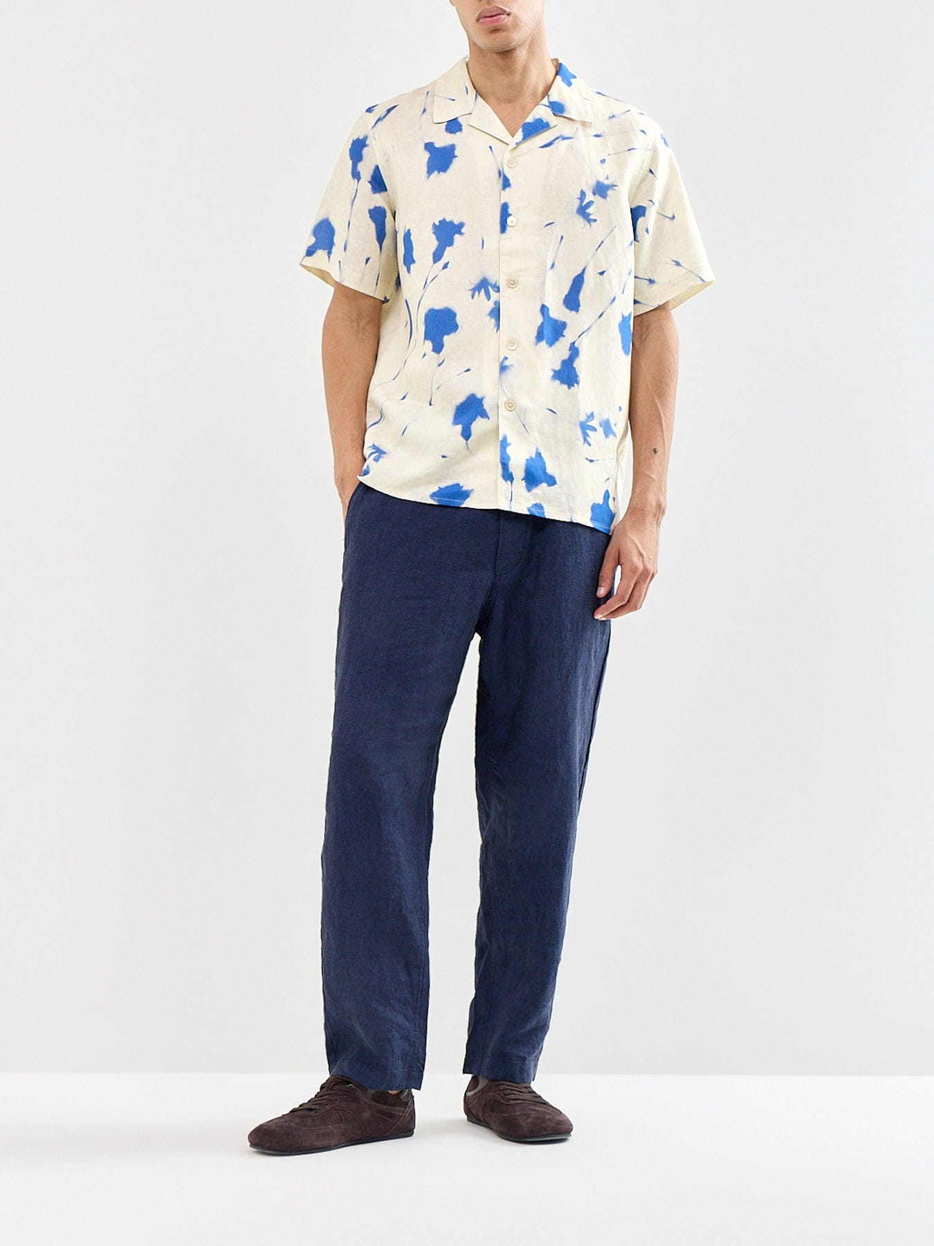 PS Paul Smith Linen Blend Floral Short Sleeve Shirt White