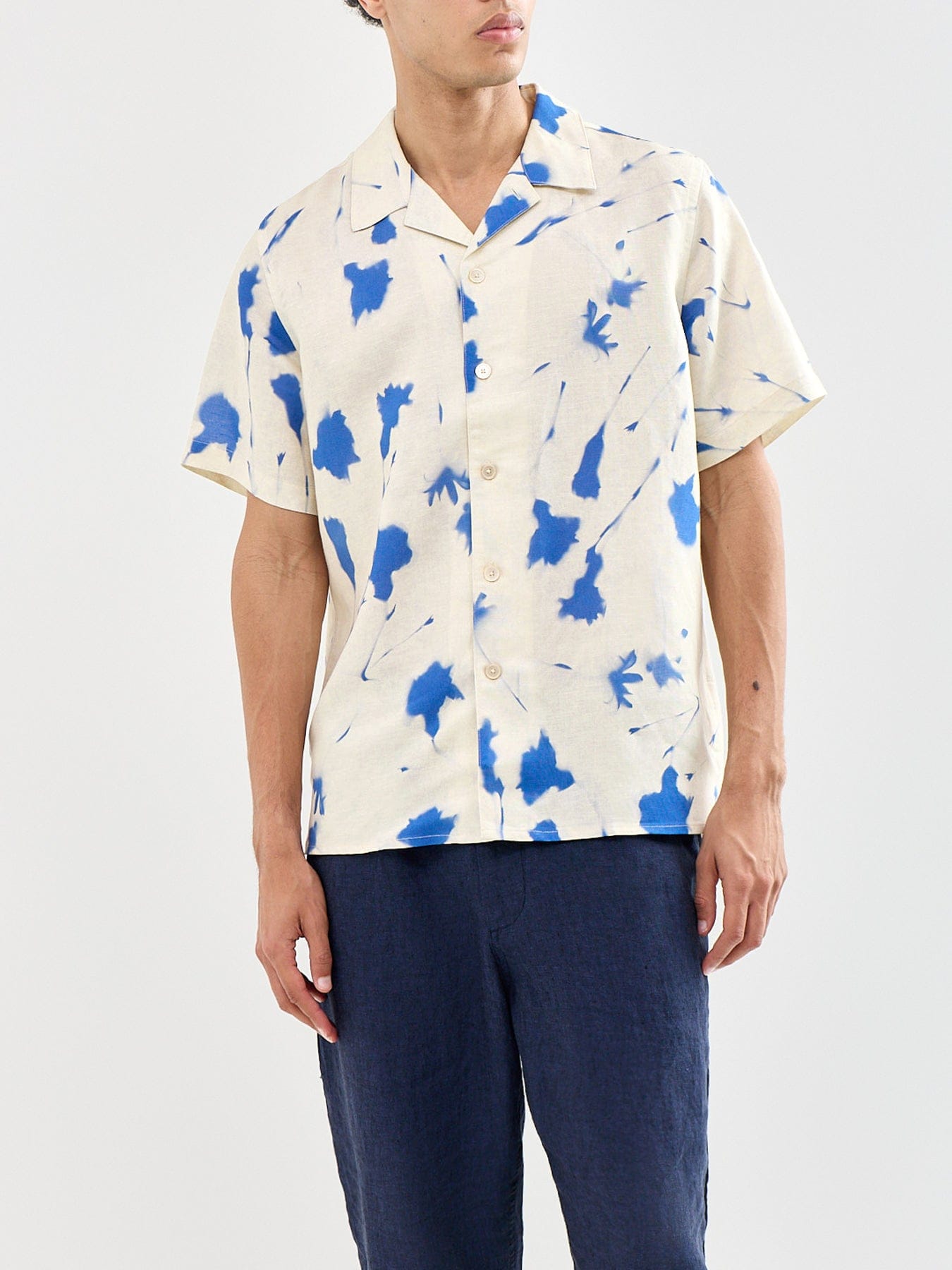 PS Paul Smith Linen Blend Floral Short Sleeve Shirt White