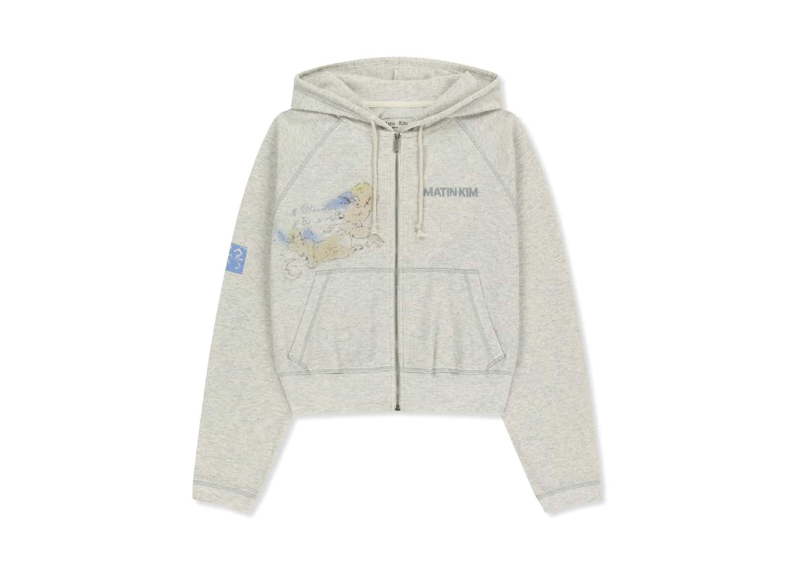 Matin Kim Sketch Graffiti Waffle Hoody Zip Up Light Beige JP012