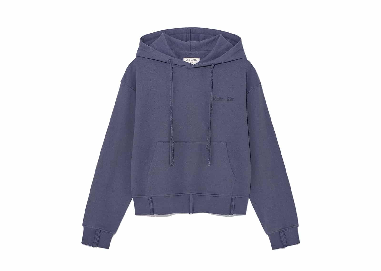 Matin Kim Rib Cut Detail Logo Hoodie Smoke Blue TS011