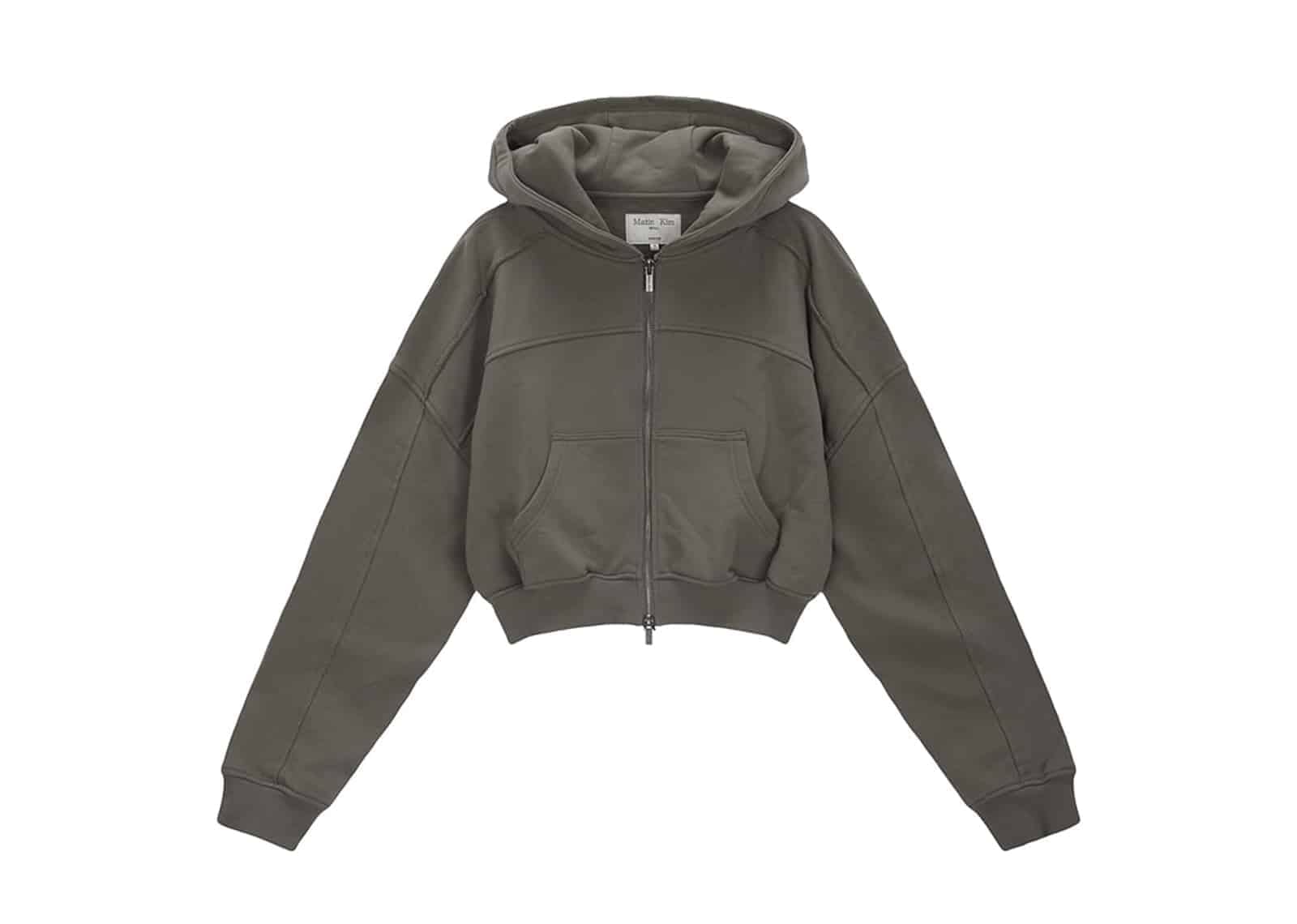 Matin Kim Cut Out Detail Crop Zip Up Hoodie Khaki Grey JP060