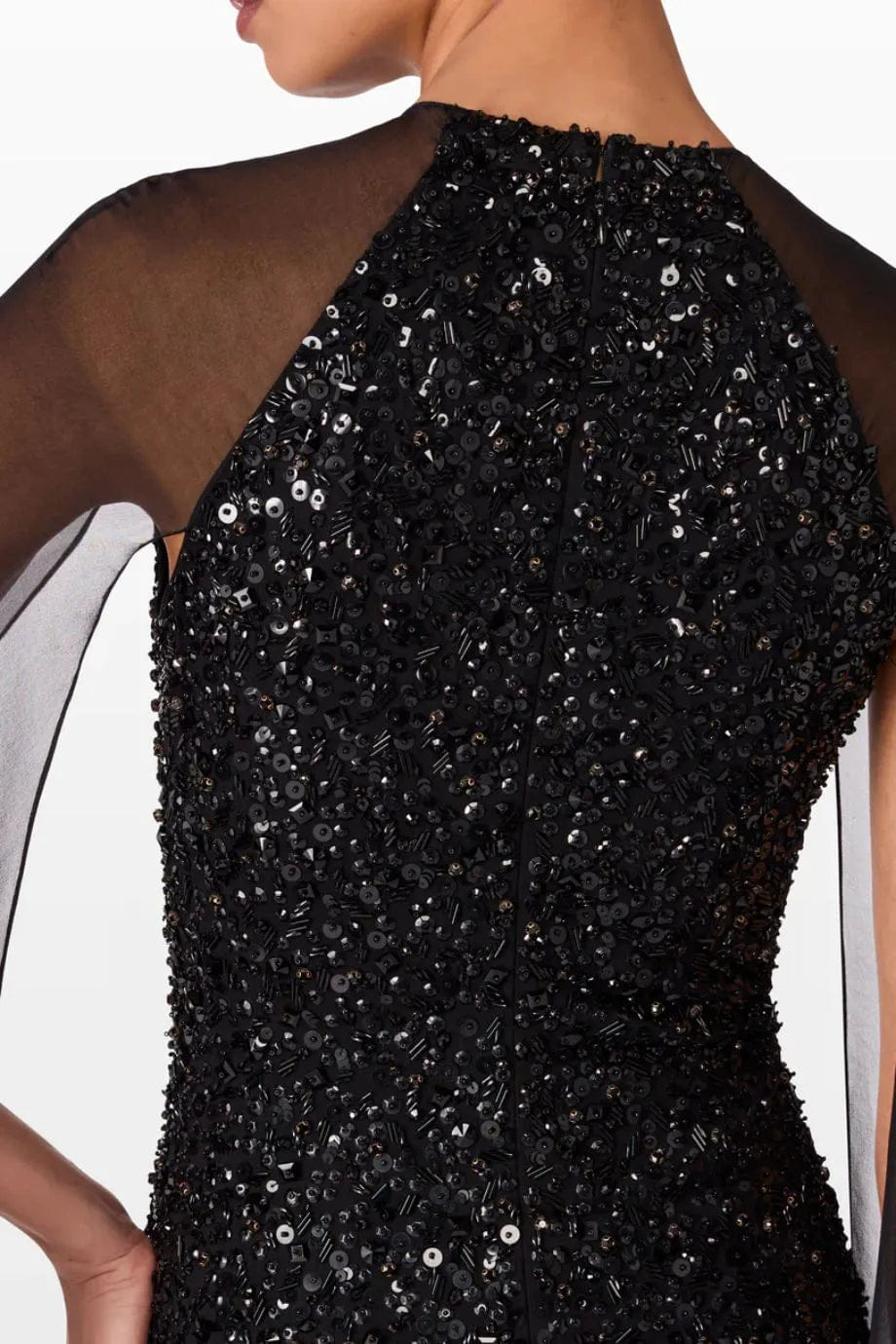 Jenny Packham Elite Sequins Embellished Cape Evening Gown in Black