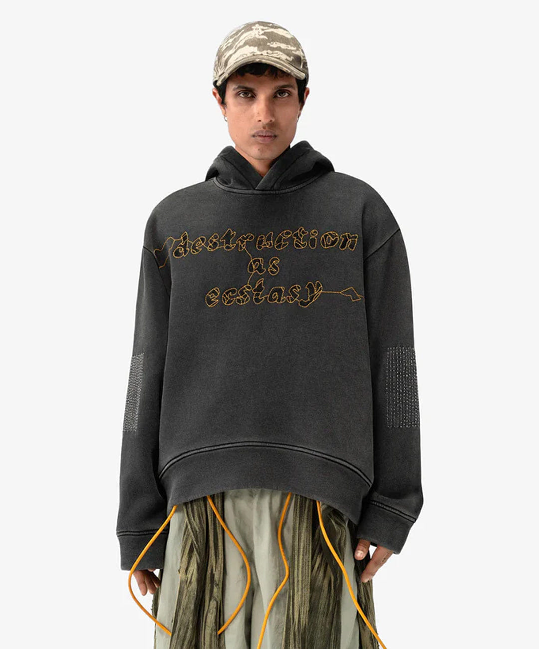 ALMOST GODS | DESTRUCTION AS ECSTASY EMBROIDERED CROPPED HOODIE { BLACK