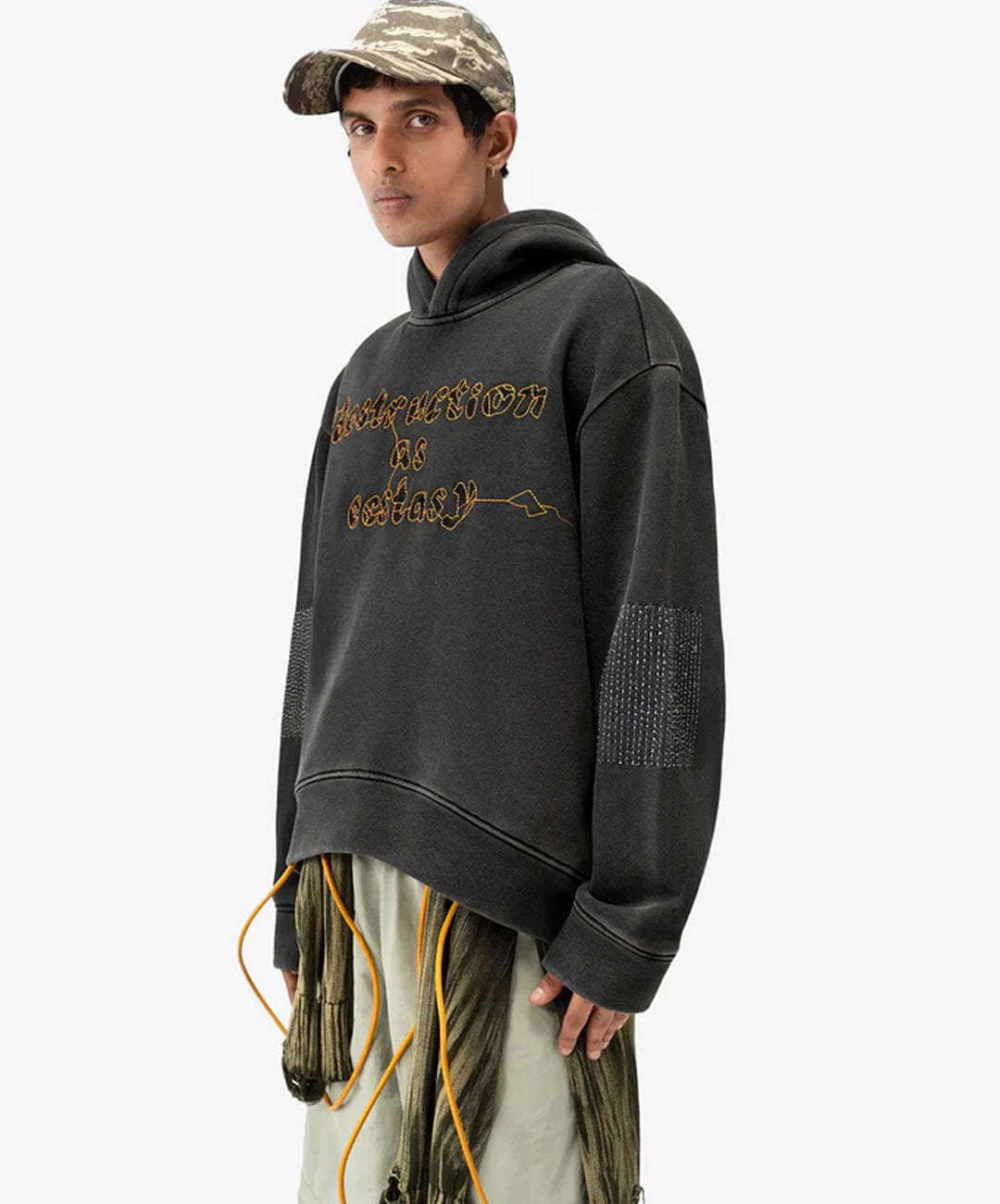 ALMOST GODS | DESTRUCTION AS ECSTASY EMBROIDERED CROPPED HOODIE { BLACK