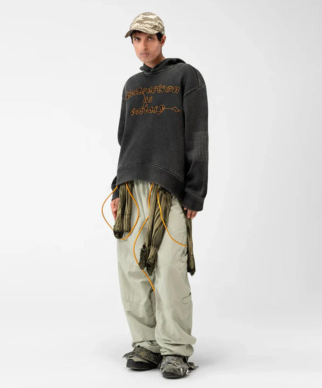 ALMOST GODS | DESTRUCTION AS ECSTASY EMBROIDERED CROPPED HOODIE { BLACK