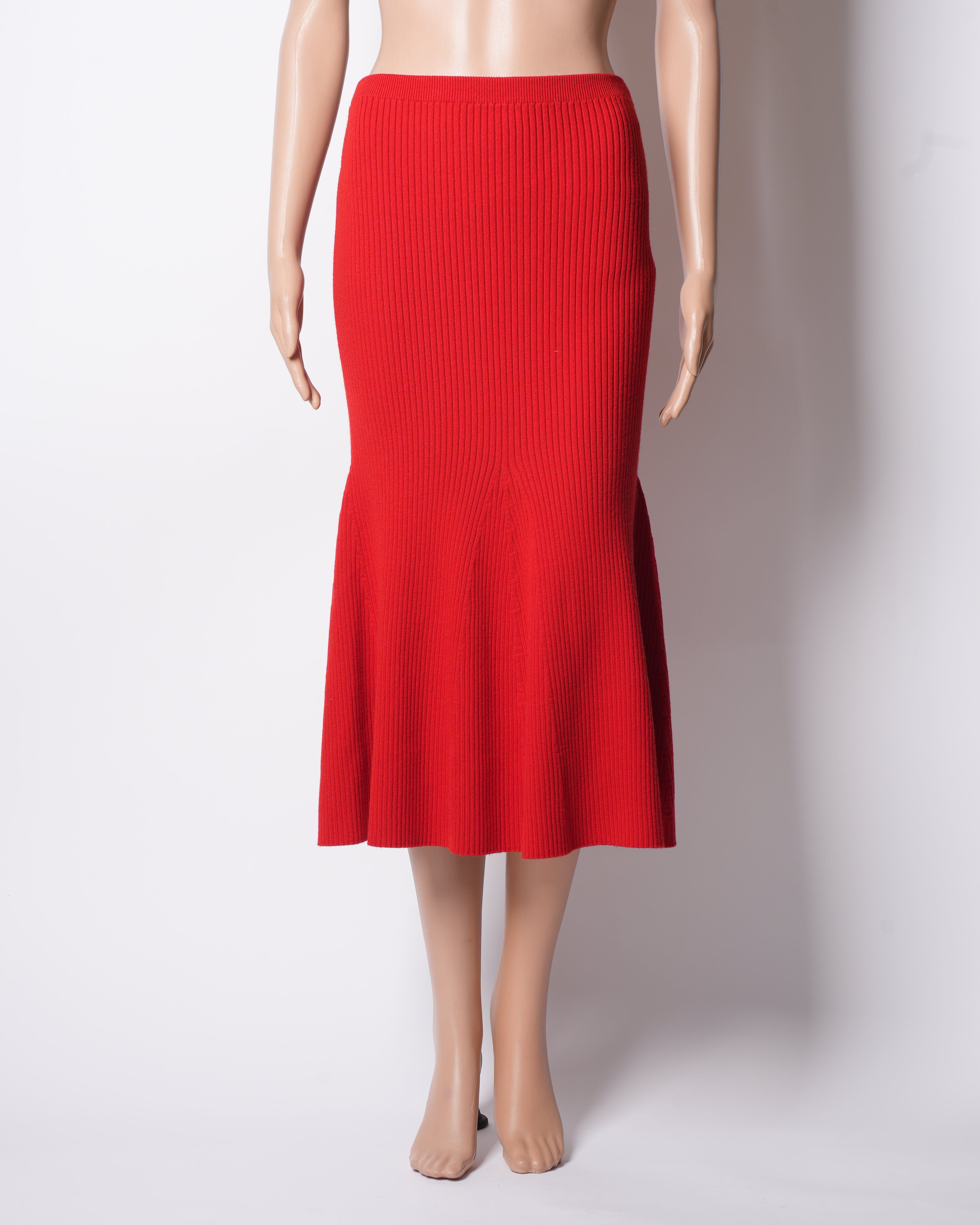 Victoria Beckham New Victoria Beckham Red Wool Mid Length Skirt