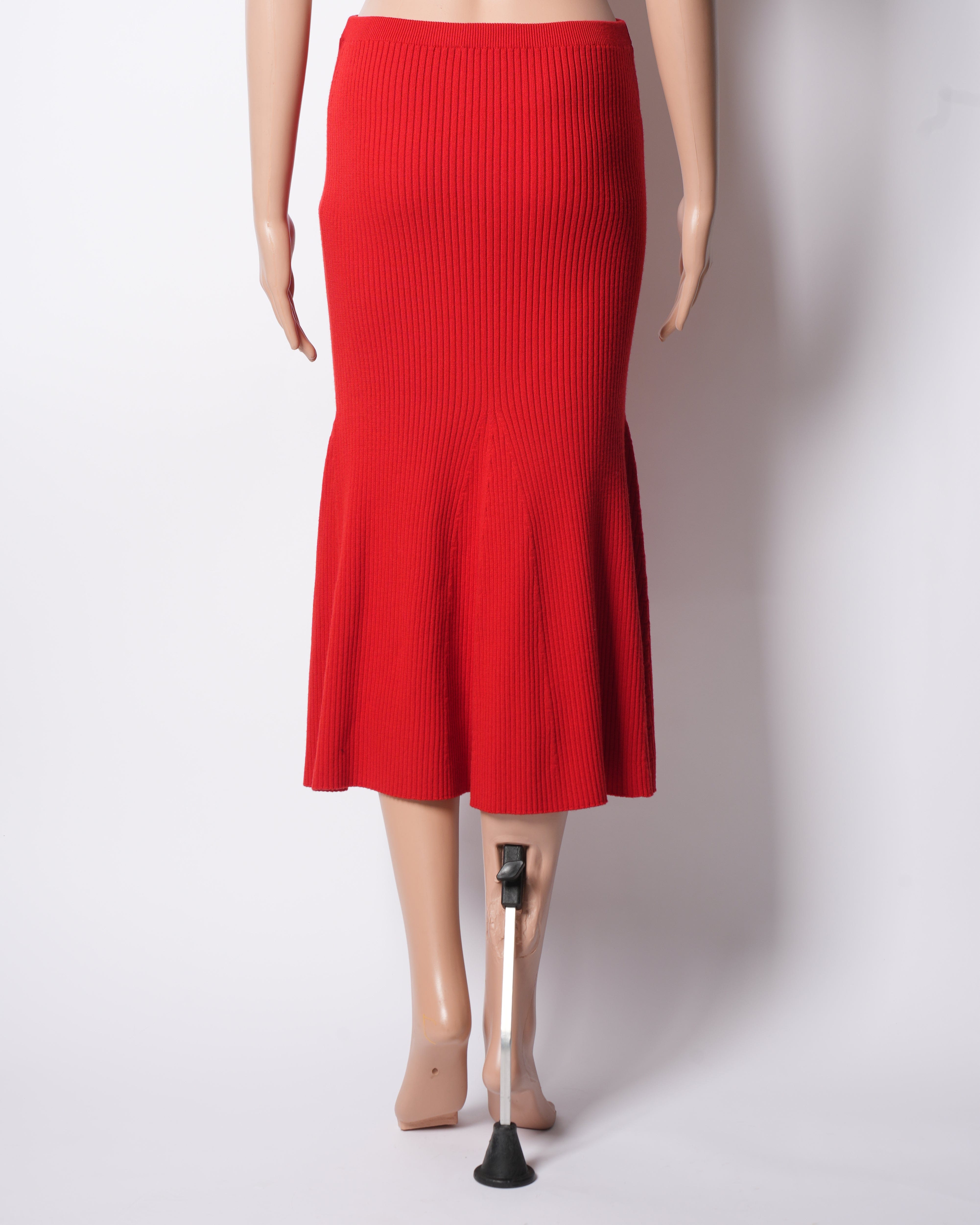 Victoria Beckham New Victoria Beckham Red Wool Mid Length Skirt