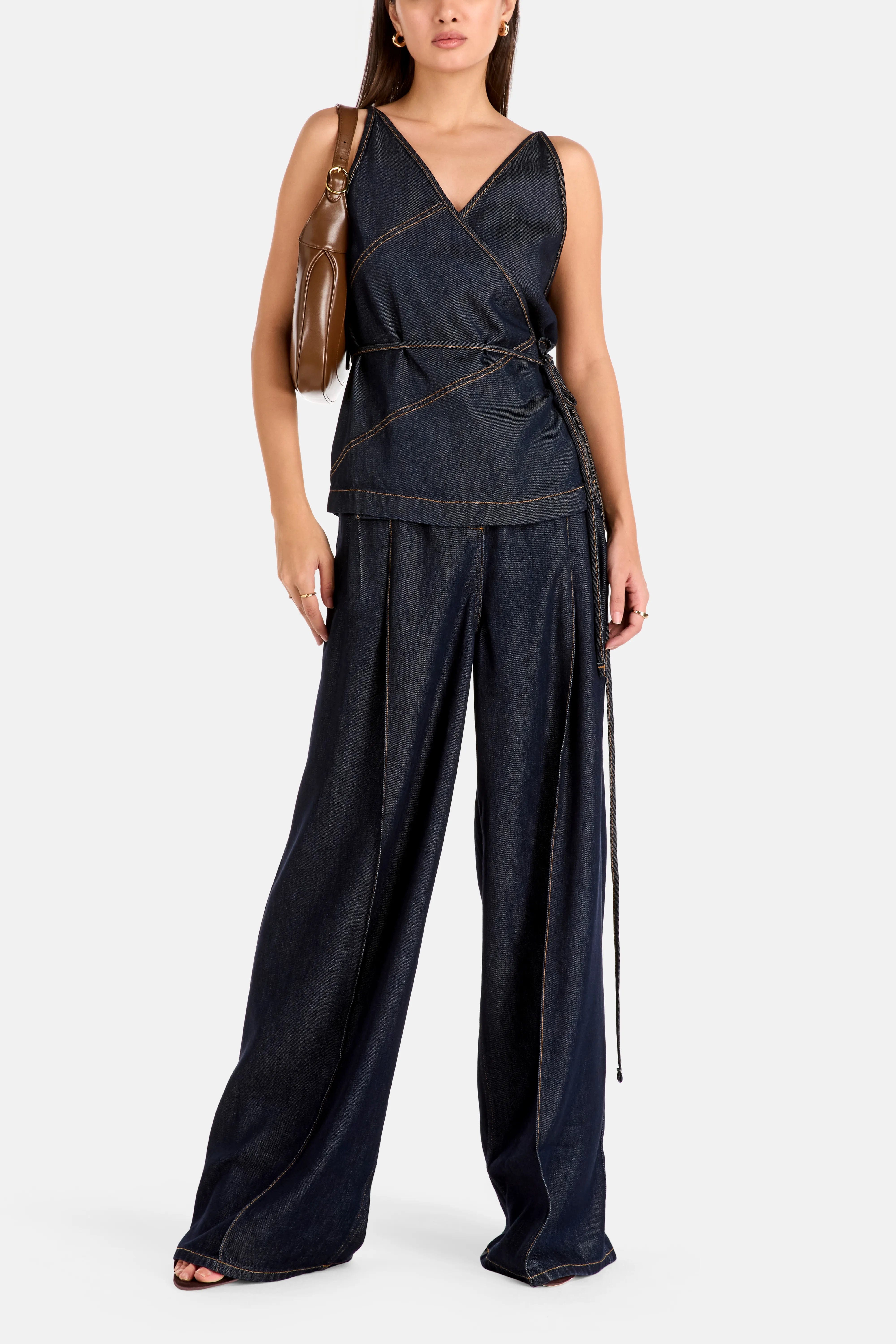 IRO Renata V Neck Denim Sleeveless Top in Blue