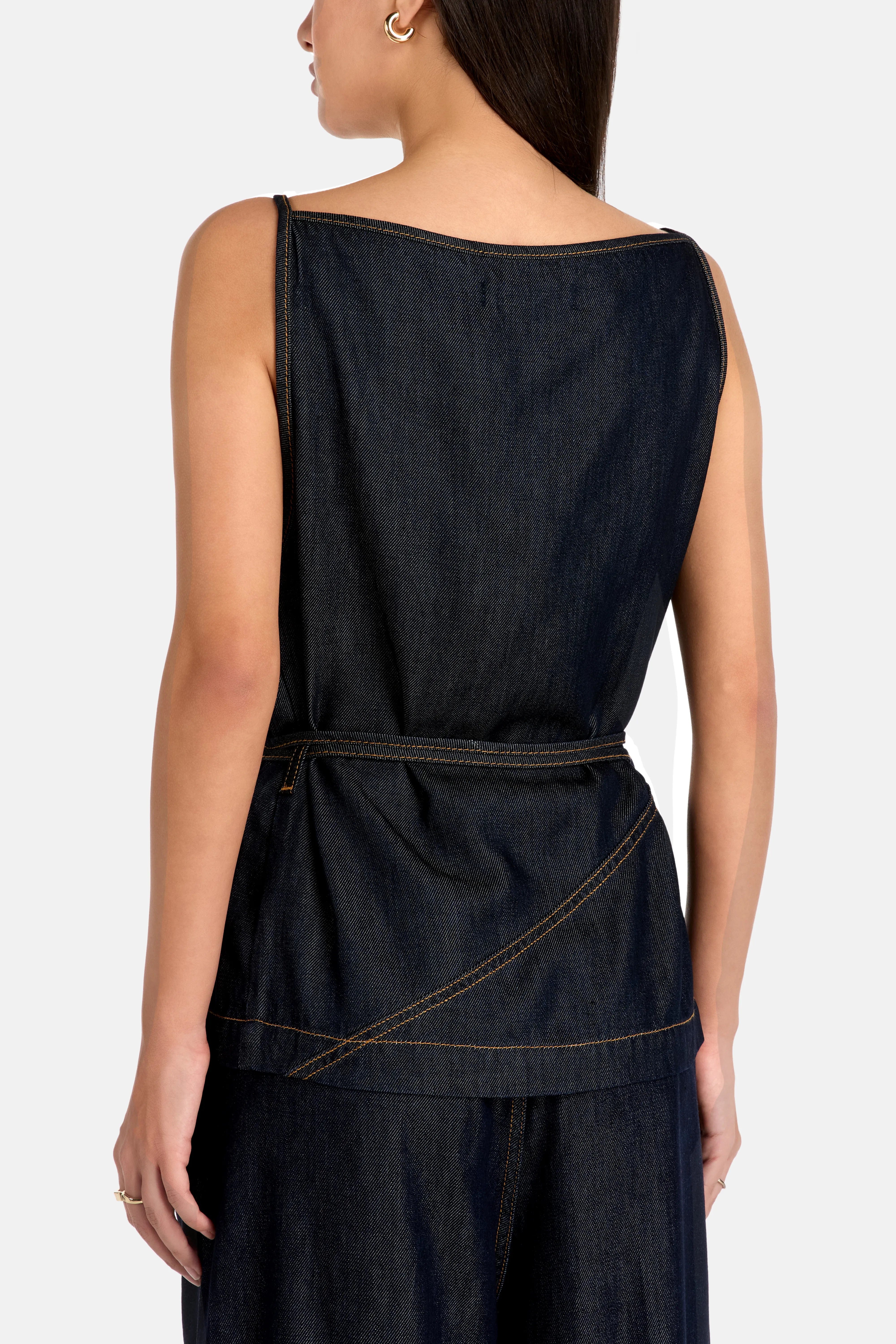 IRO Renata V Neck Denim Sleeveless Top in Blue