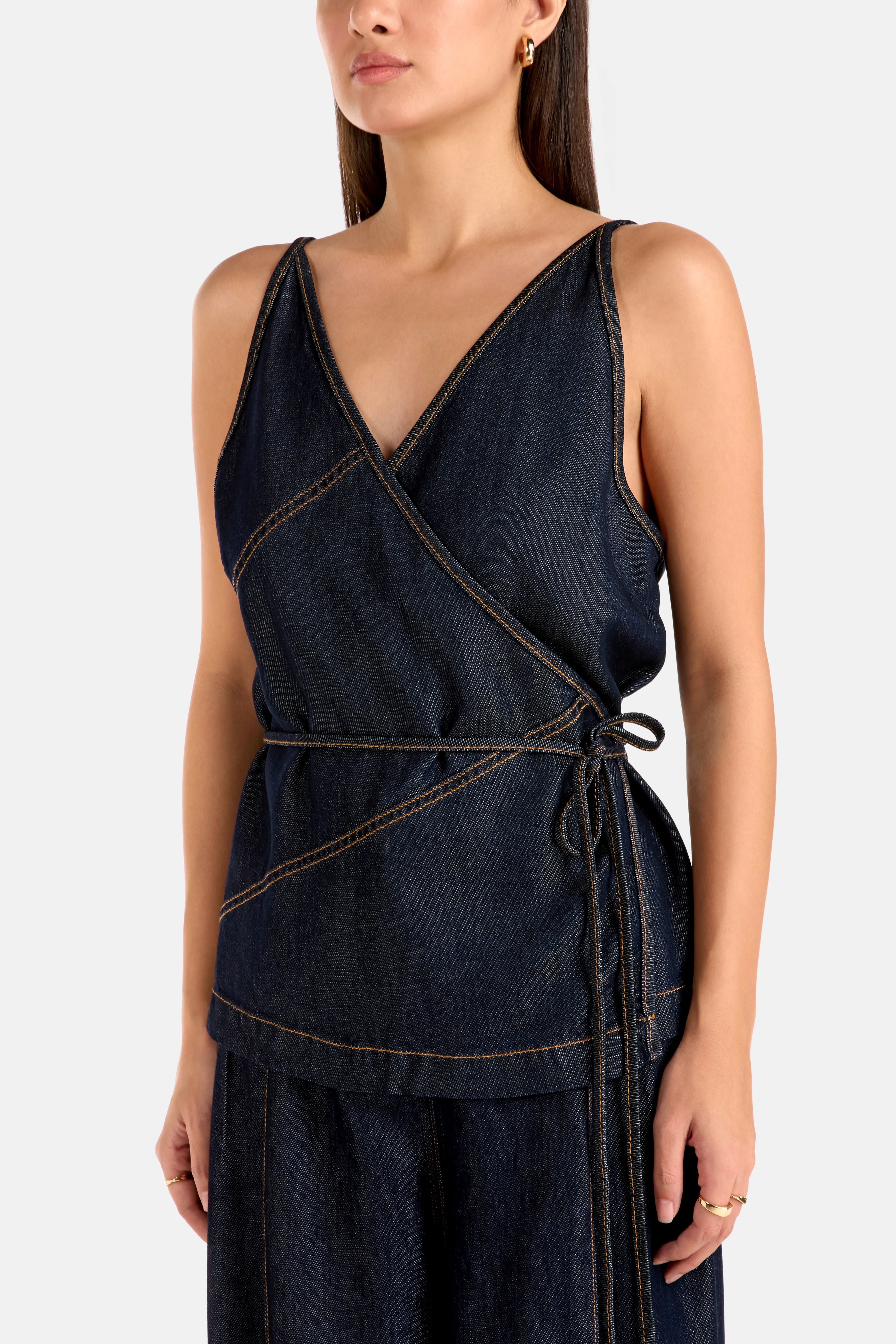 IRO Renata V Neck Denim Sleeveless Top in Blue