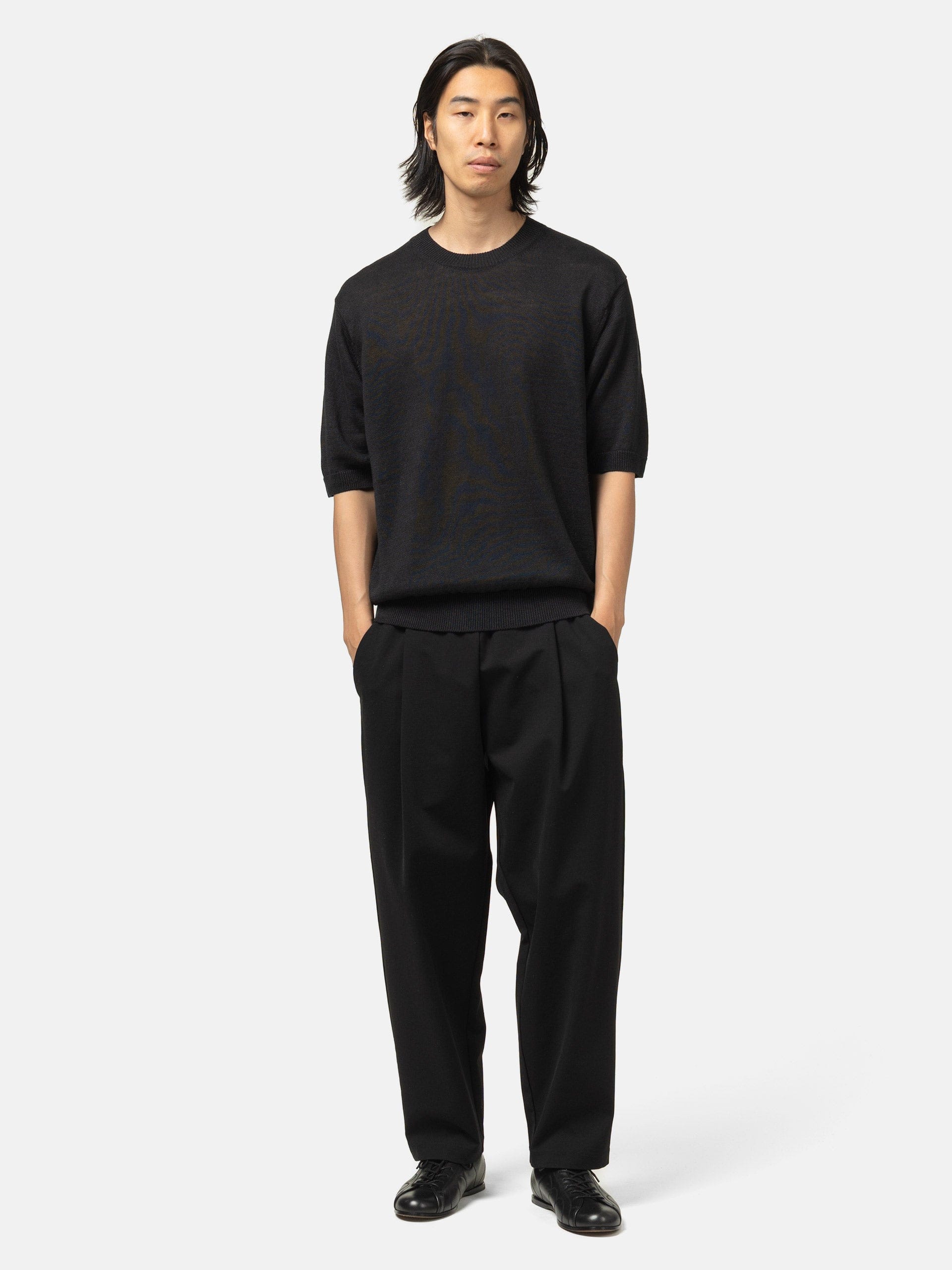 Batoner Washed High Count Linen Crew Neck Short Sleeve Black