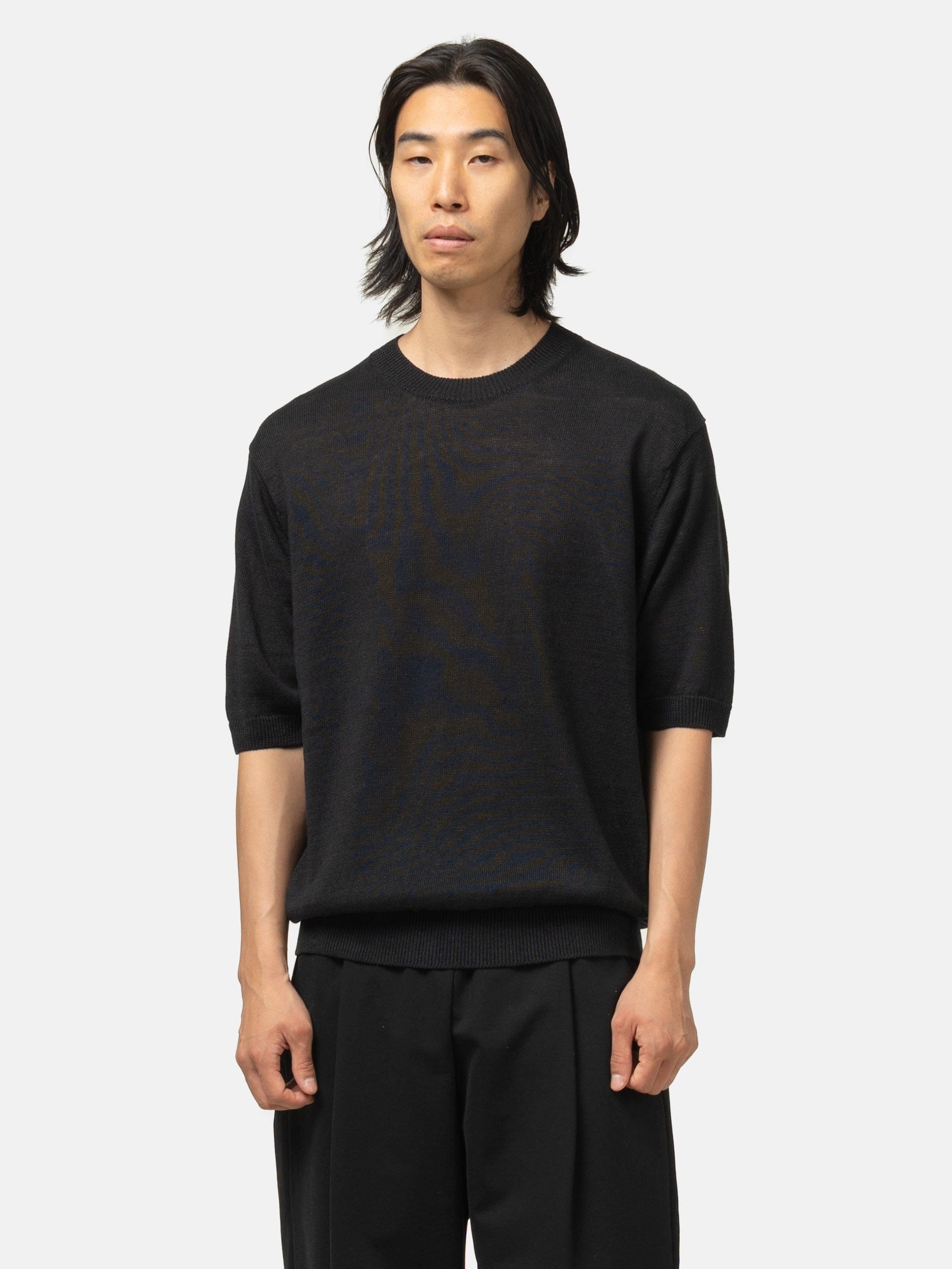 Batoner Washed High Count Linen Crew Neck Short Sleeve Black