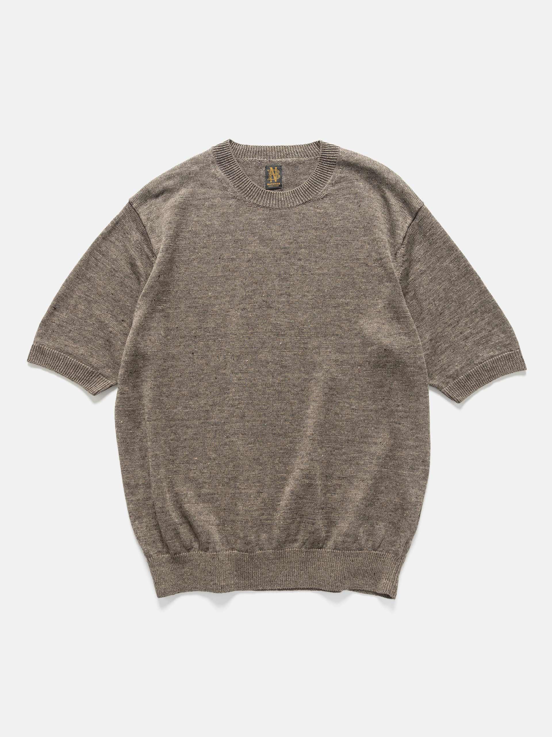 Batoner Washed High Count Linen Crew Neck Short Sleeve Brown