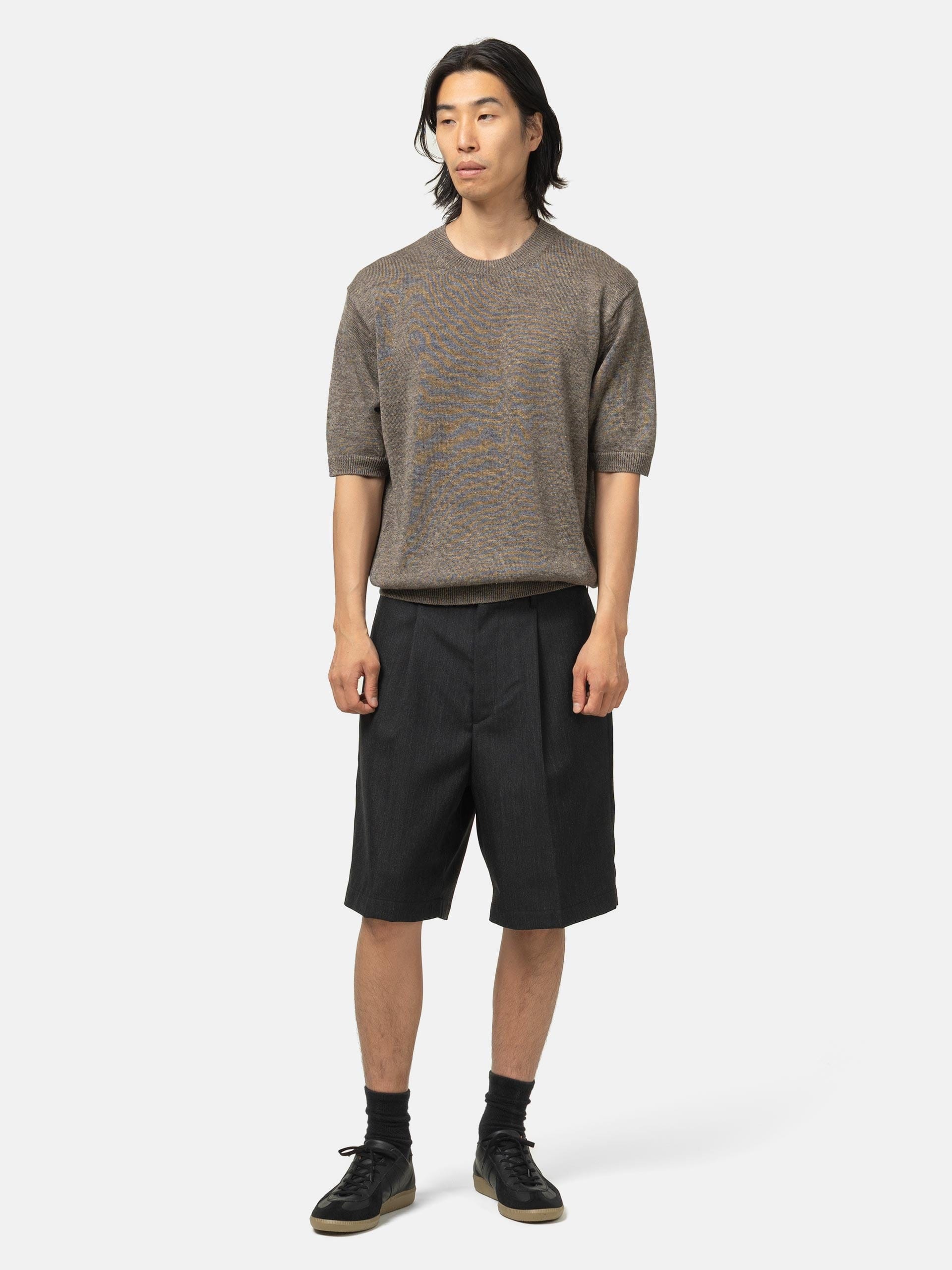 Batoner Washed High Count Linen Crew Neck Short Sleeve Brown