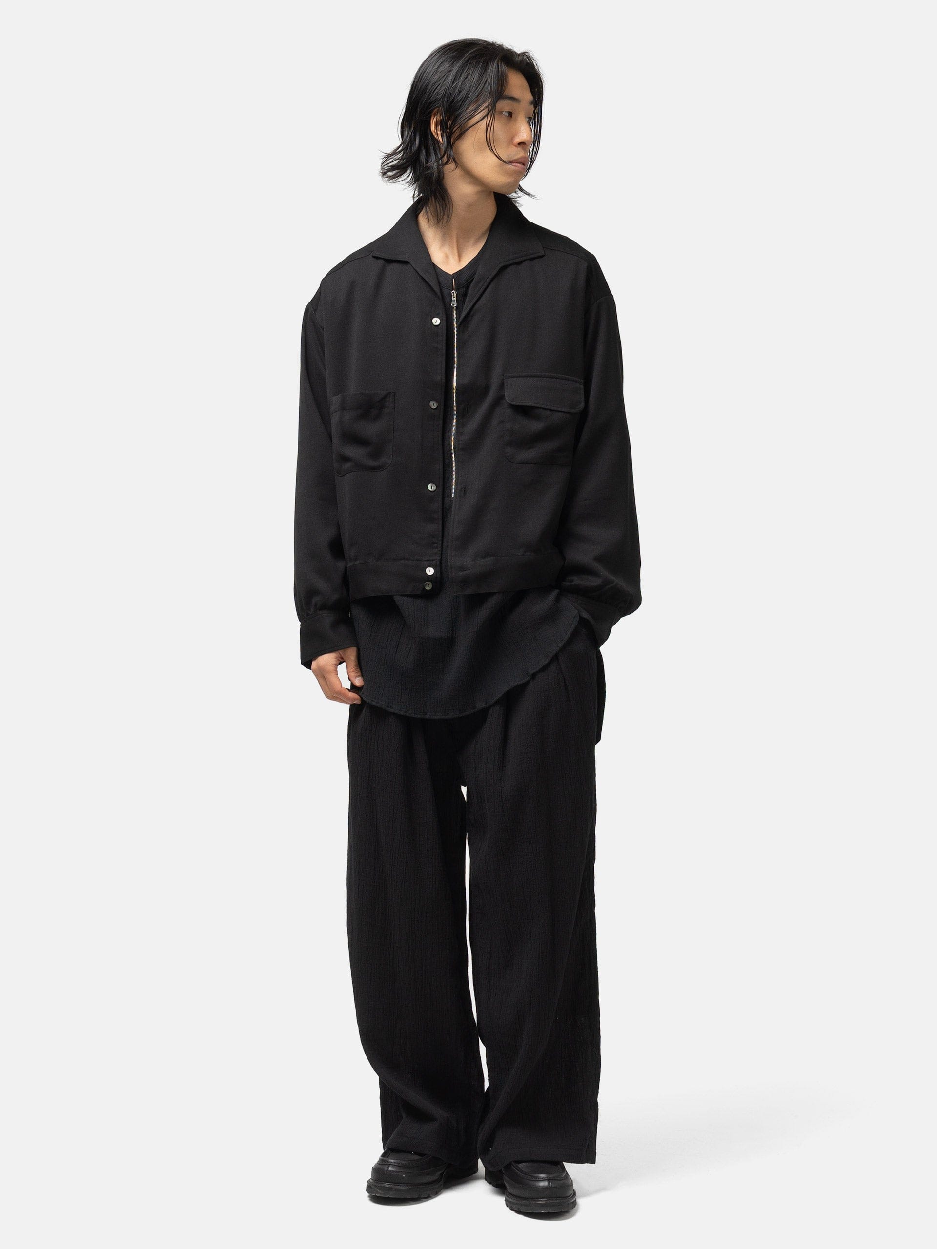 Ancellm Vegan Suede Open Collar Black